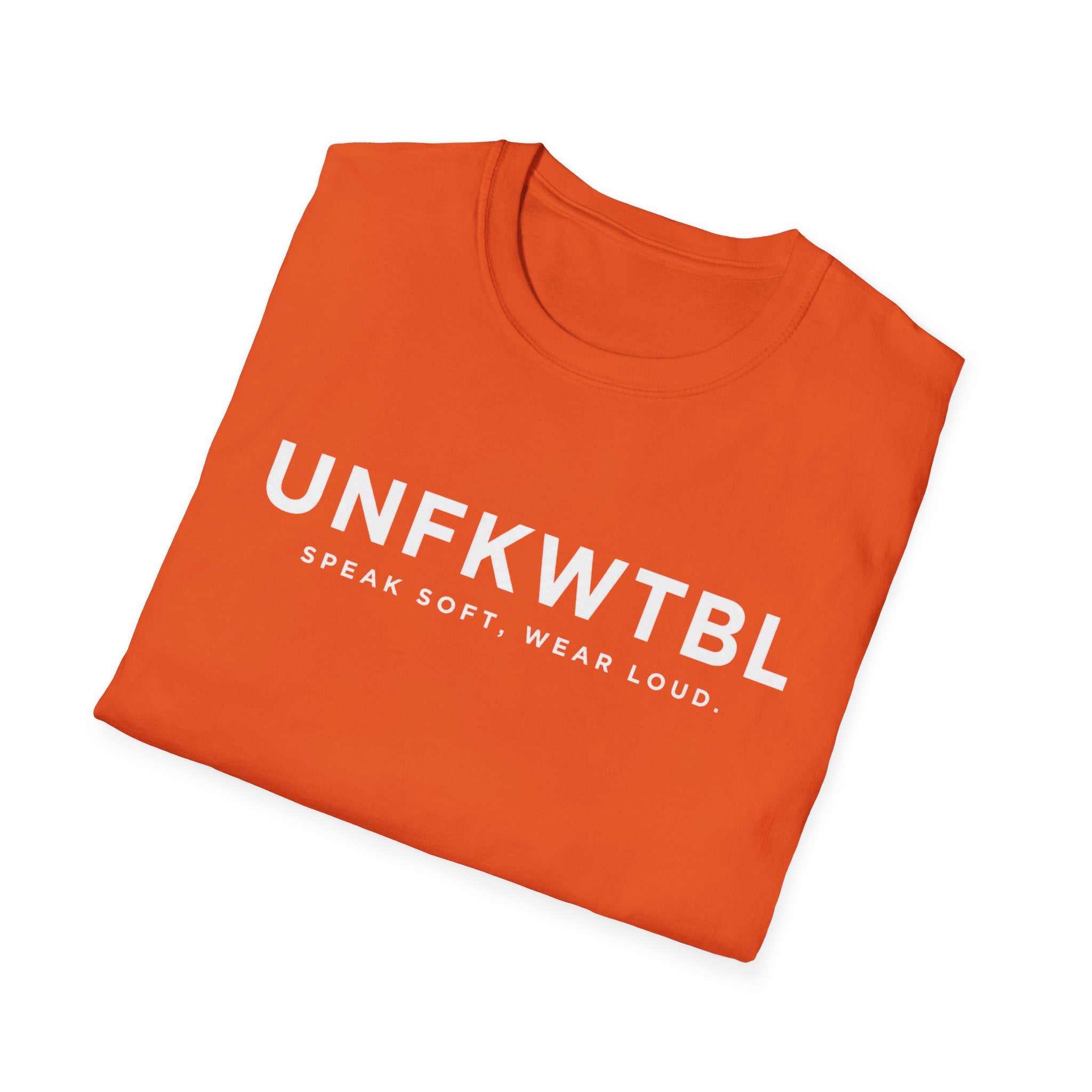 Black UNFKWTBL 'Speak Soft. Wear Loud.' T-Shirt with bold chest lettering and ribbed collar