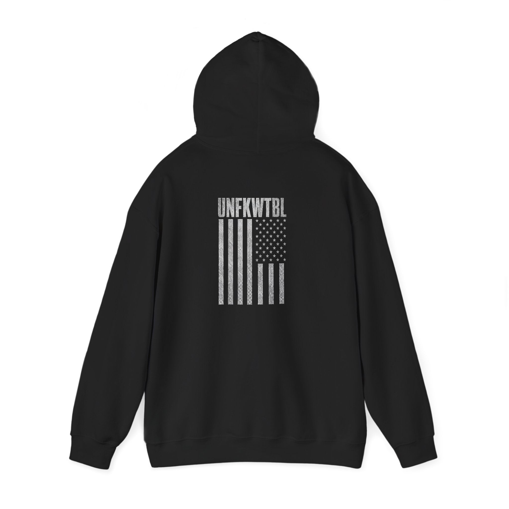 UNFKWTBL Hoodie — Distressed Patriotic Flag Sweatshirt (Respect Few Fear None)