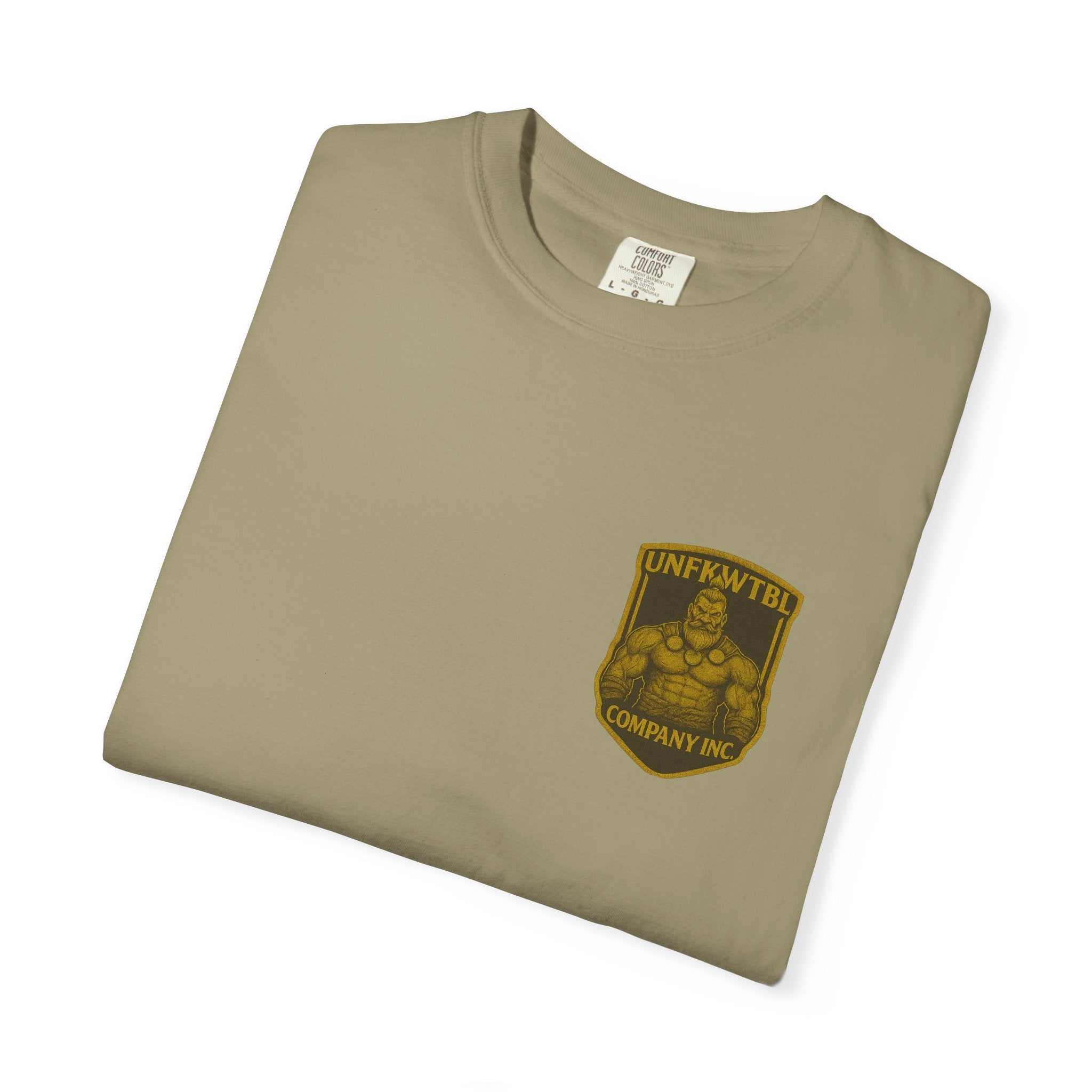 Creeper's Crawl unisex garment-dyed vintage-inspired graphic T-shirt in beige with logo print, soft cotton, casual Halloween wear