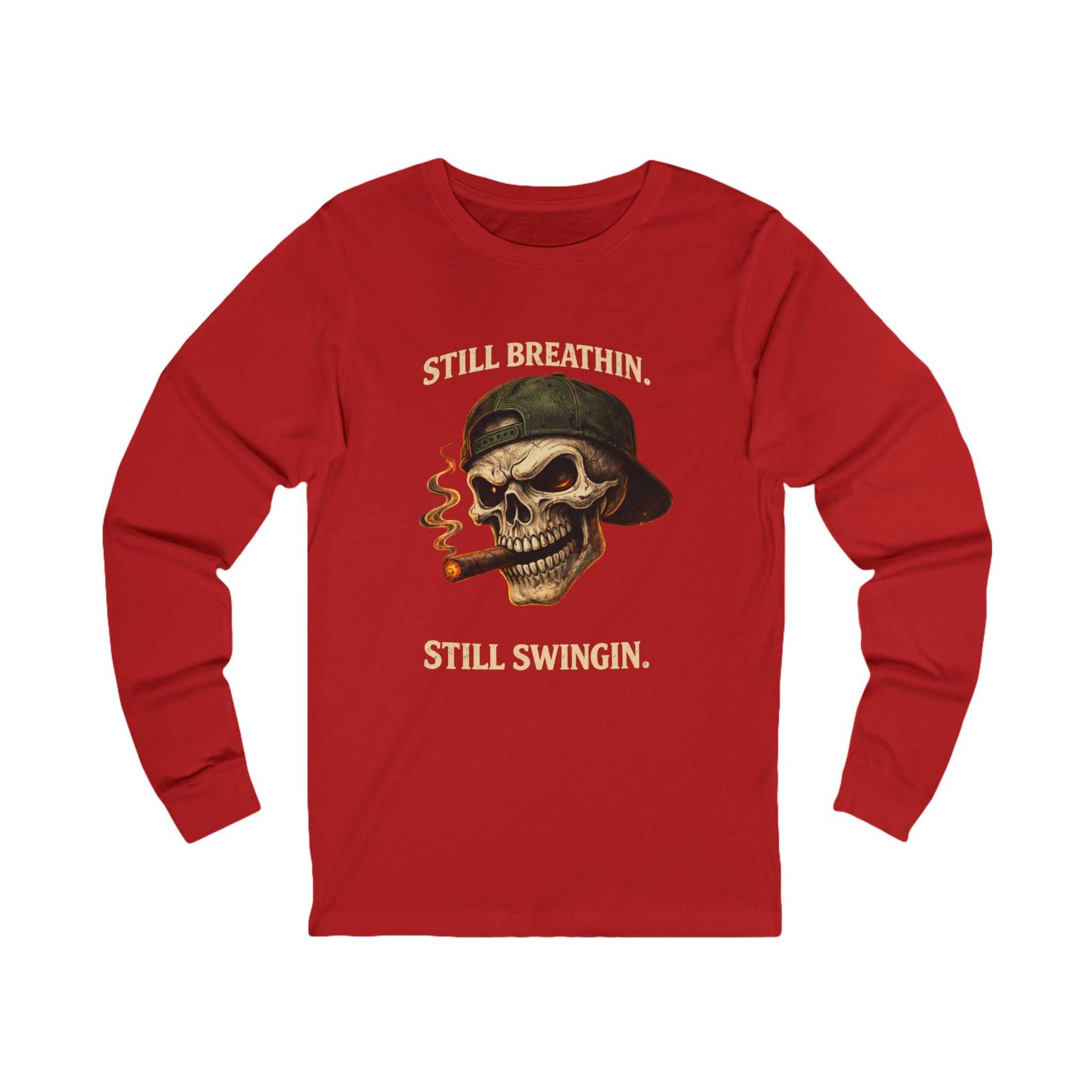 Still Breathin' Still Swingin' Long Sleeve Tee — Skull Soldier Graphic