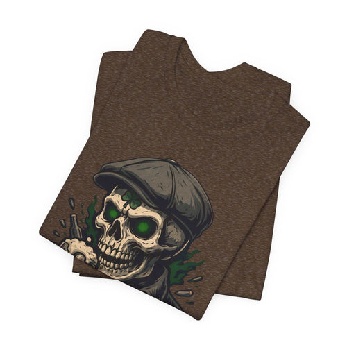 Dead & Lucky Skull Tee with grinning skull and flat cap graphic, lightweight cotton crew-neck shirt