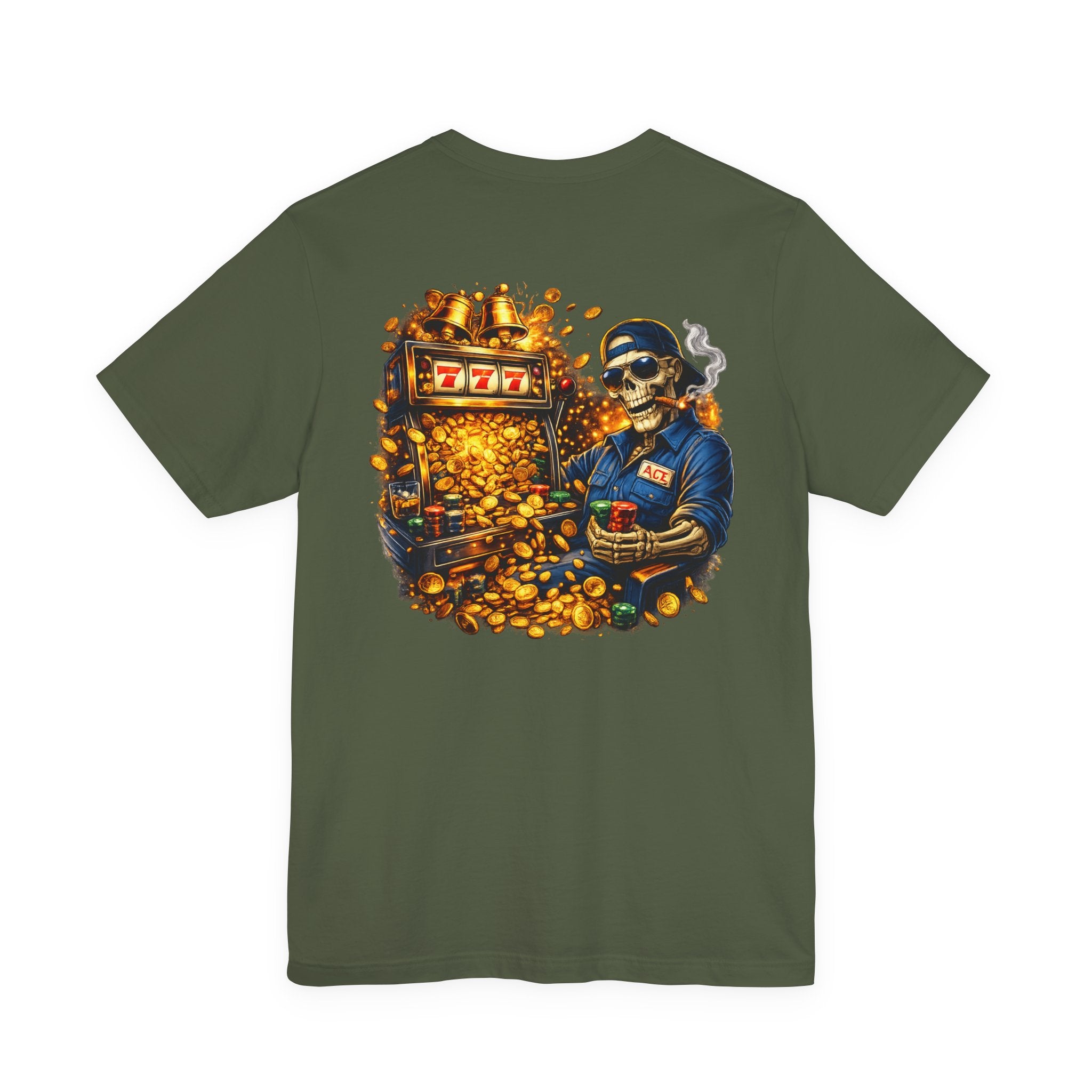 Skeleton Gambler Slot Machine T-Shirt — Retro Casino Poker Tee