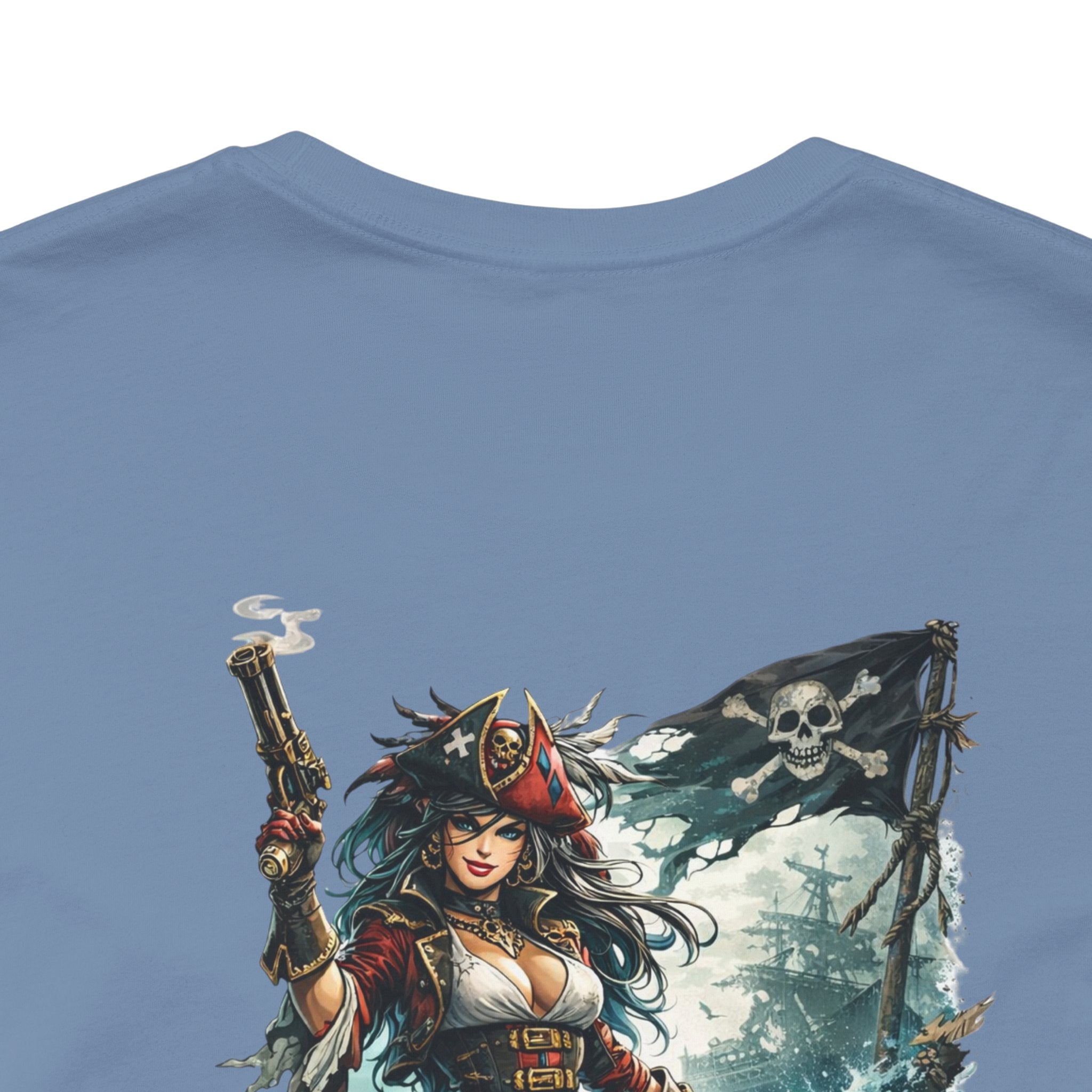 She Doesn't Ask Warrior Woman Graphic Tee — Fierce Pirate/Viking Adventure Shirt