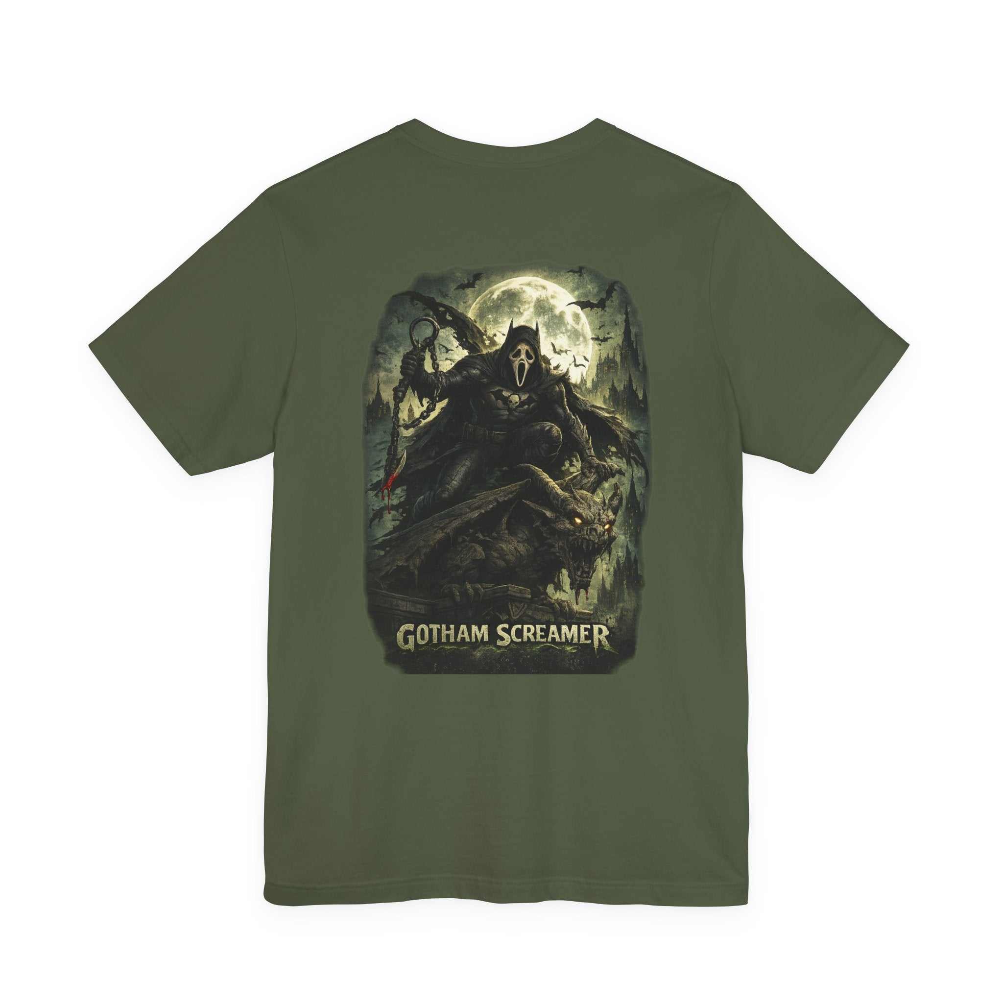 Gotham Screamer T-Shirt vintage gothic horror graphic tee with eerie shadowy figures and full moon design