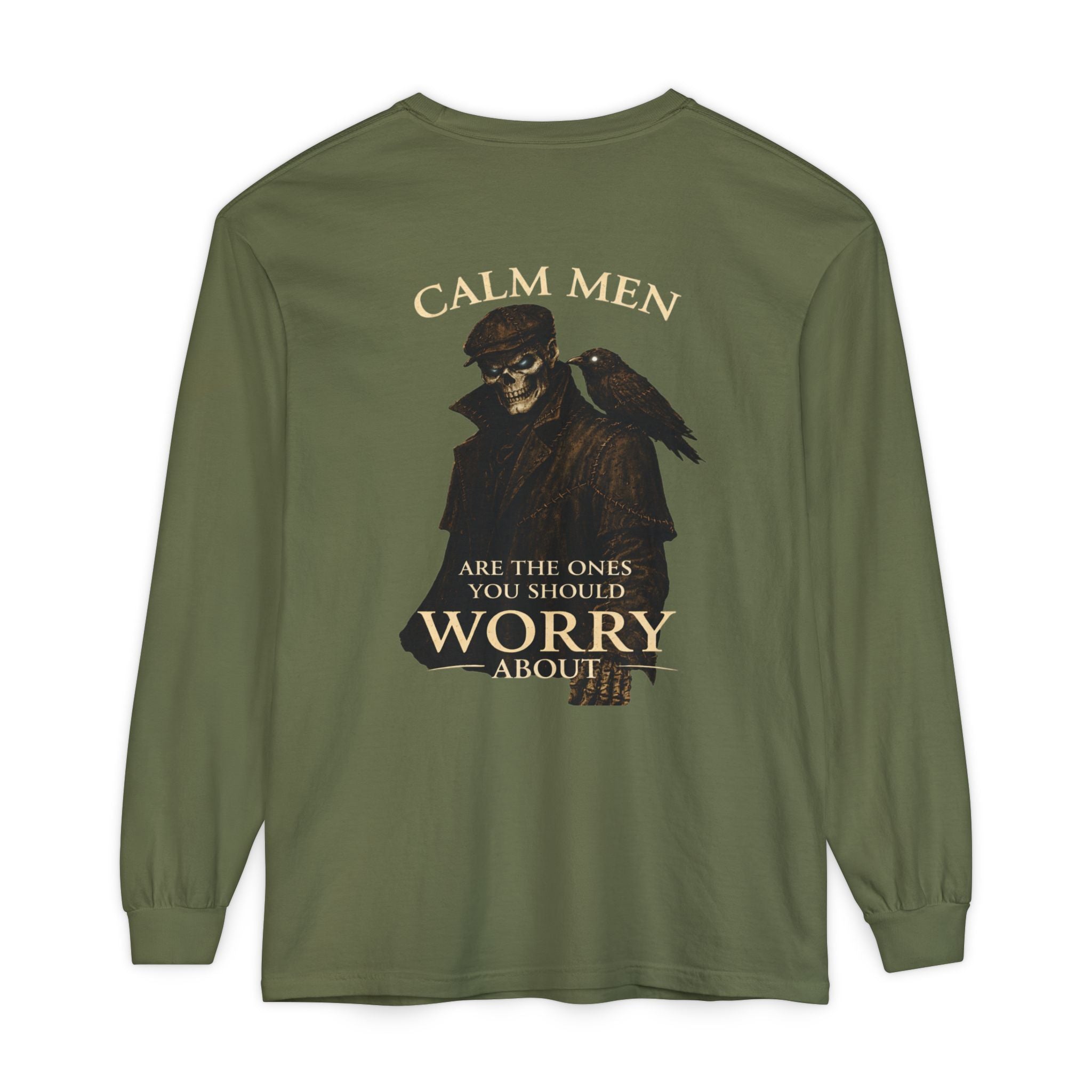 Calm Men Raven Skull Long Sleeve Tee