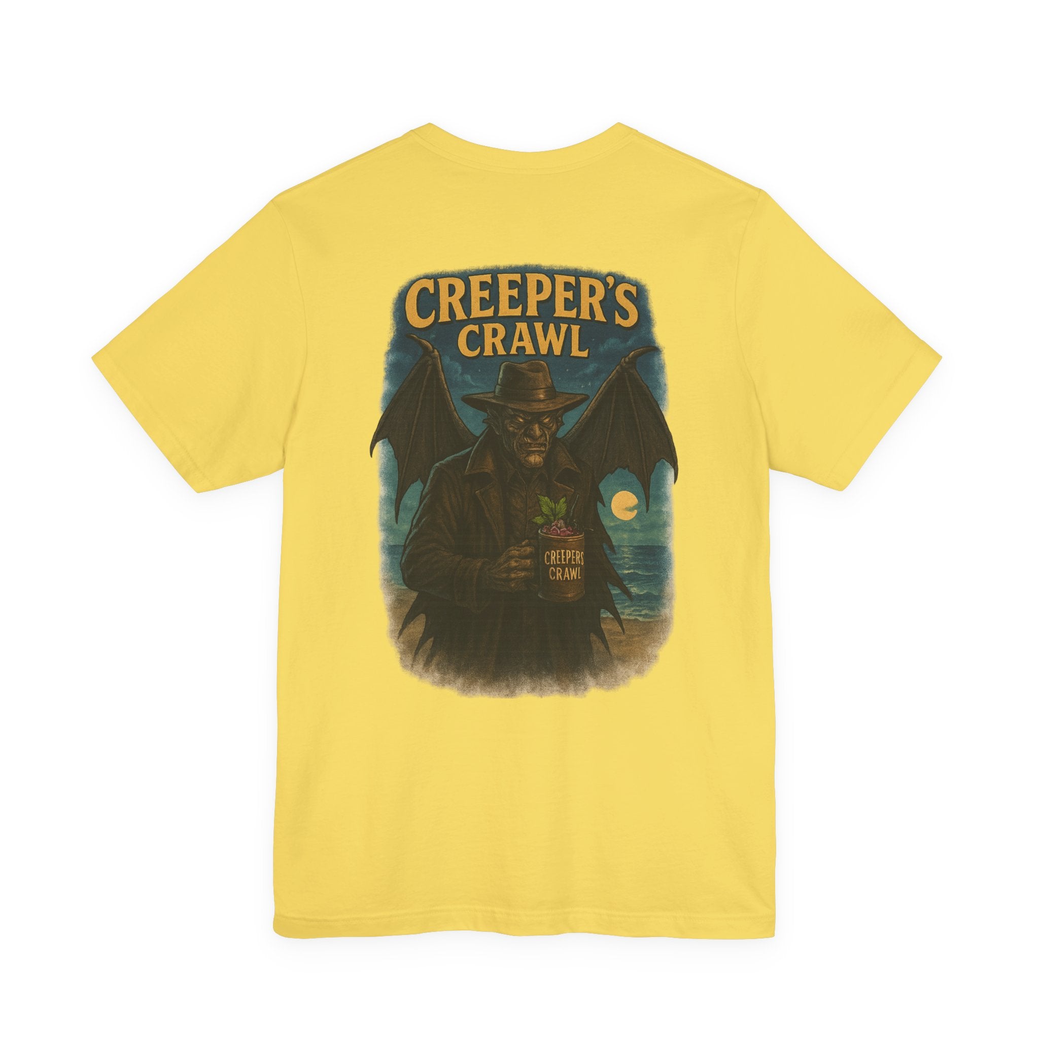 Creeper's Crawl Vintage Horror Tee — Spooky Bat Cowboy Graphic T-Shirt