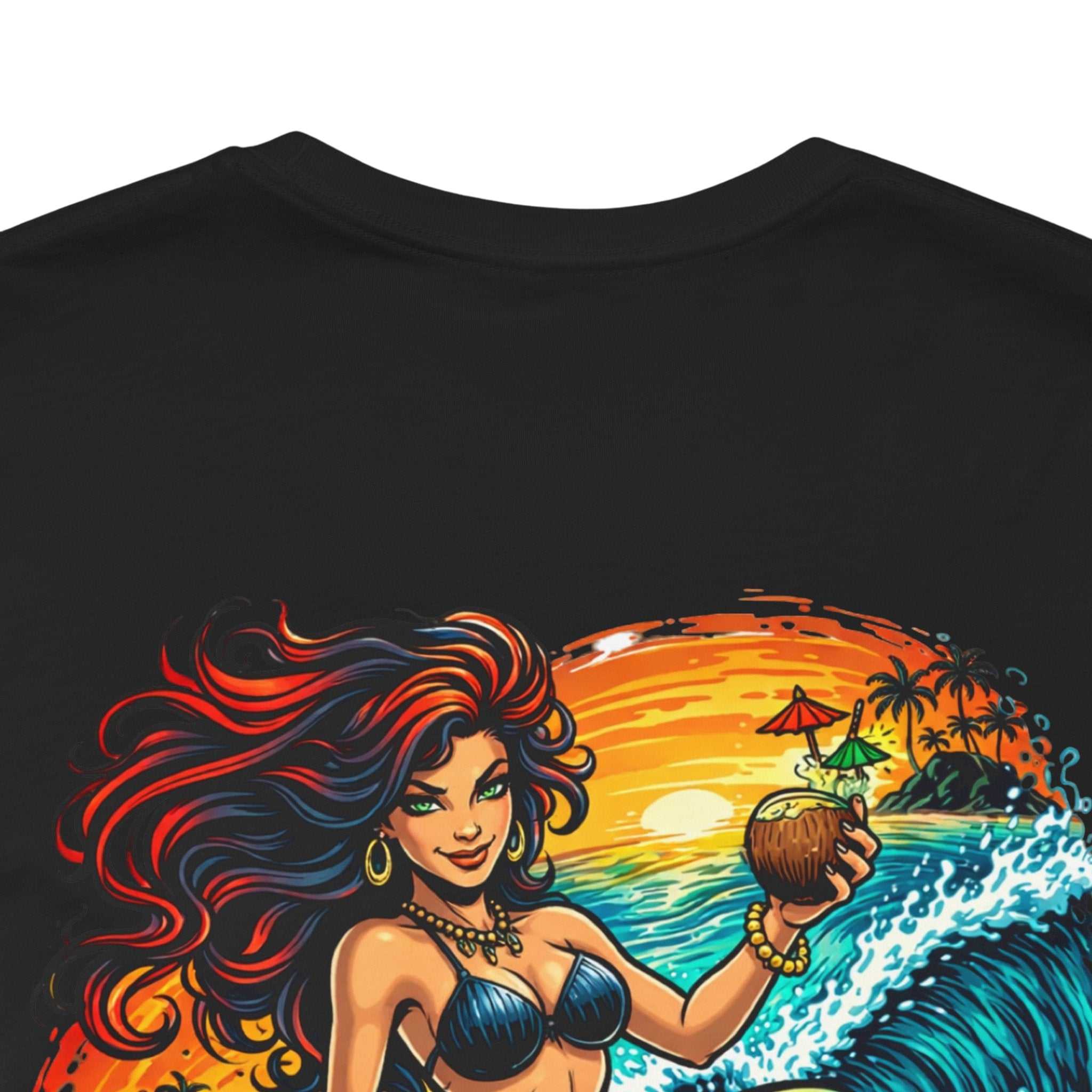 Mermaid Surfer T-Shirt with vibrant retro beach surf graphic and breathable cotton design