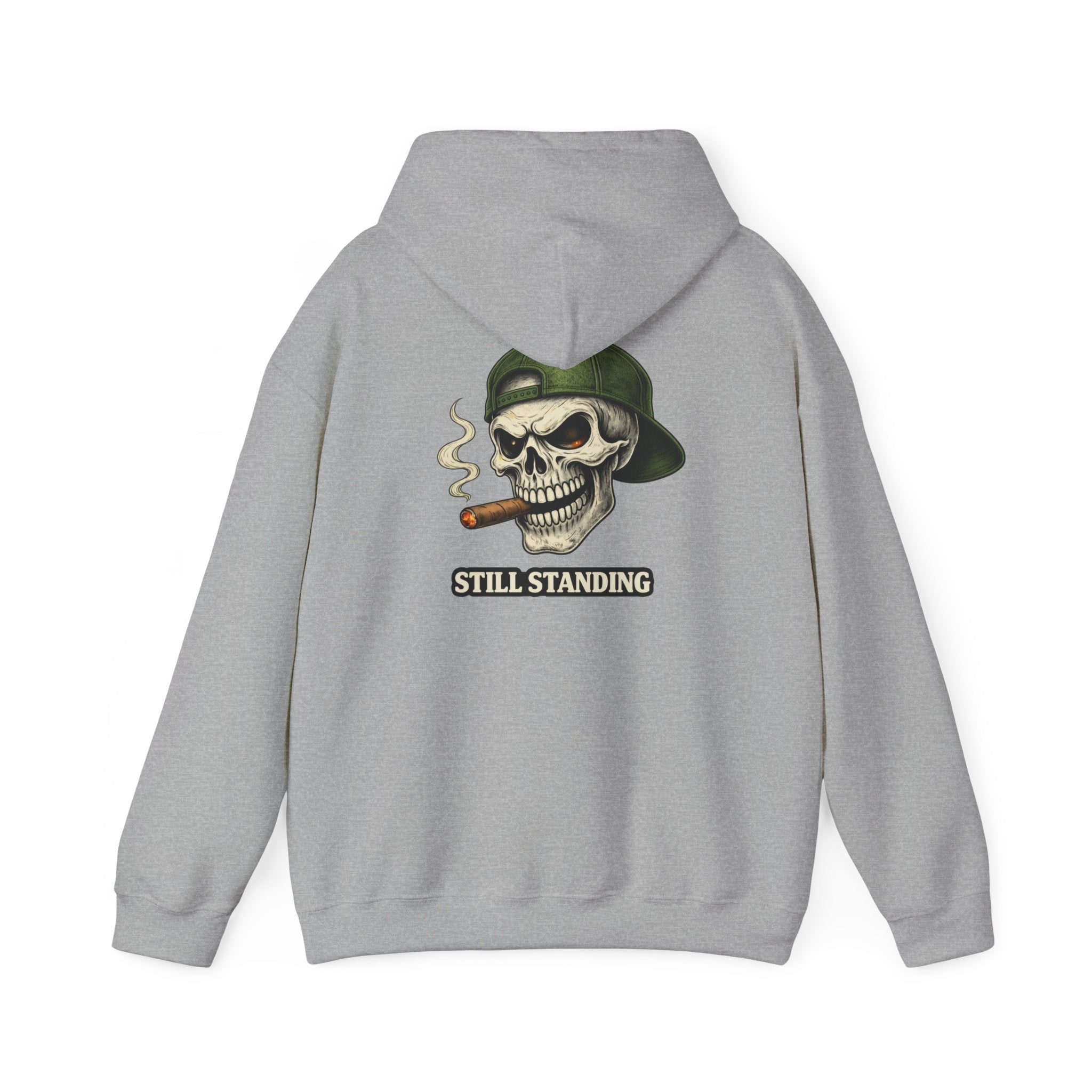 Still Standing Skull Hoodie — Vintage Military Skeleton Smoking Cigar Sweatshirt