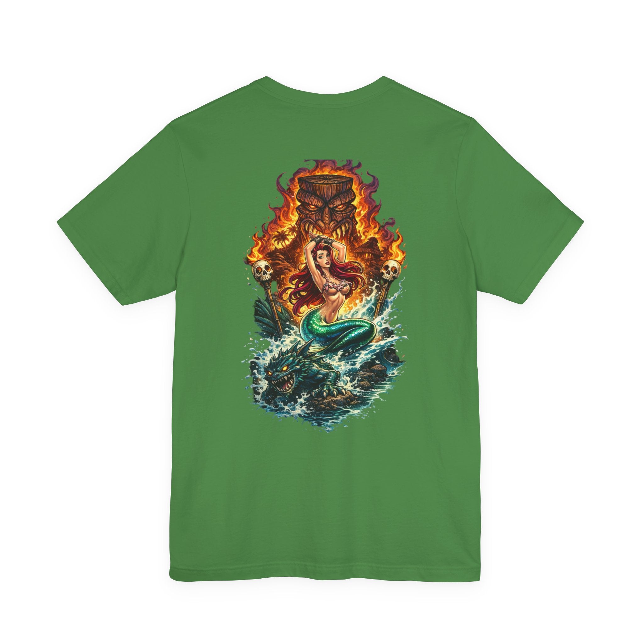 Tiki Mermaid T‑Shirt — Fiery Ocean Tattoo Style Graphic Tee