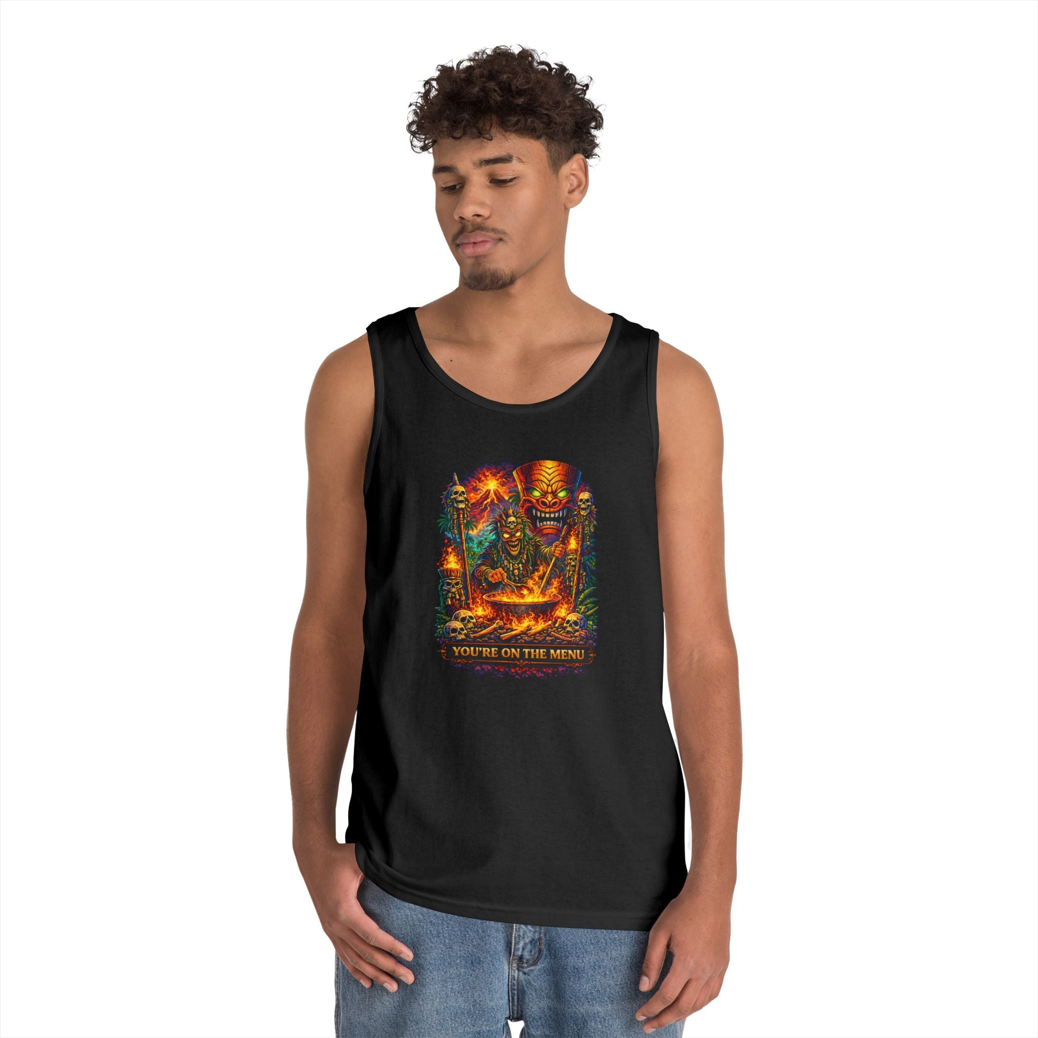 Horror Grilling Tank Top — Fiery Demon BBQ "You're On The Menu"
