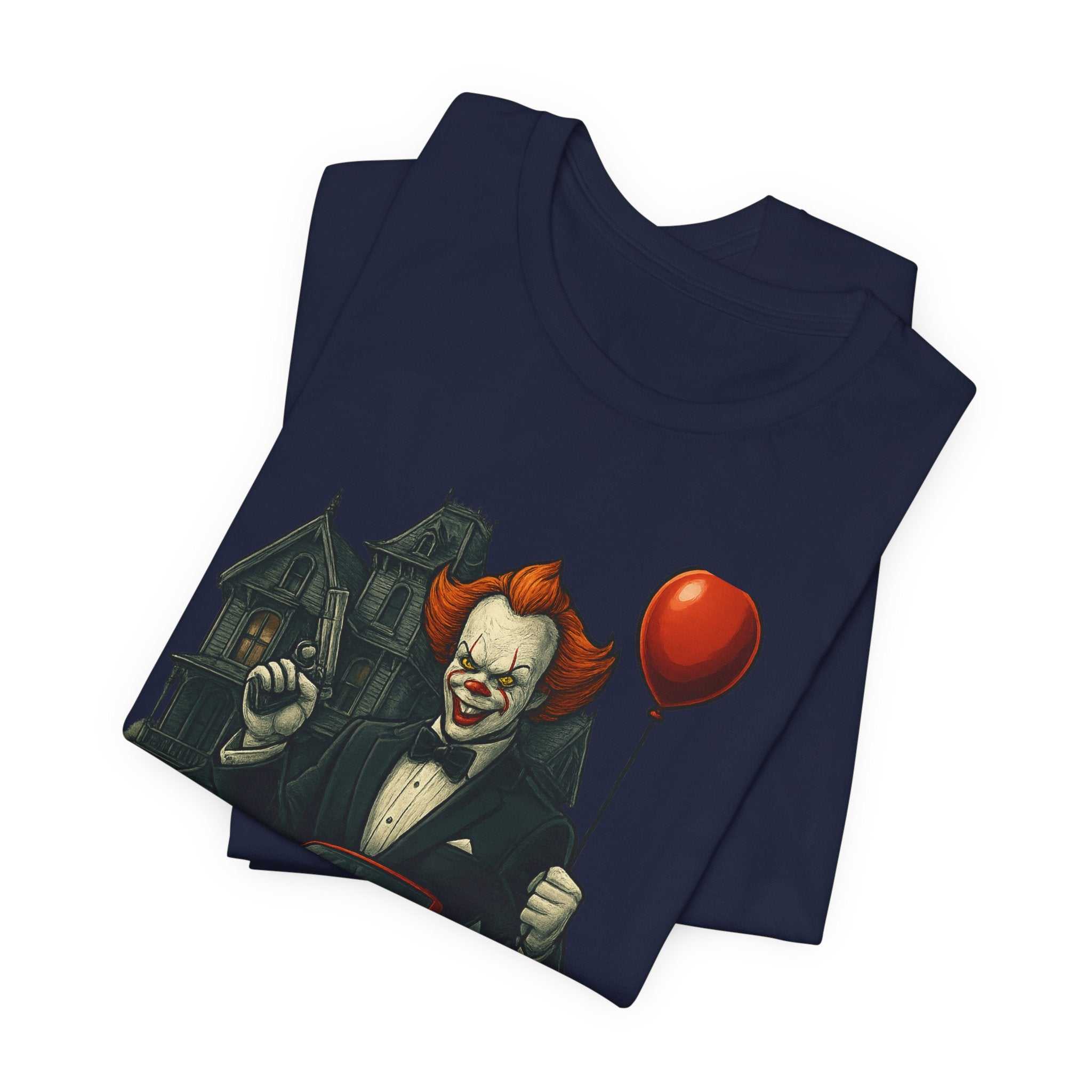 Clown Spy Thriller Tee — "Bond 007" Horror Car Balloon Graphic T-Shirt