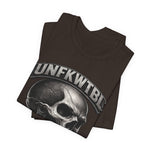 Skull Graphic Tee with 'UNFKWTBL' Banner — Gothic Skull T-Shirt