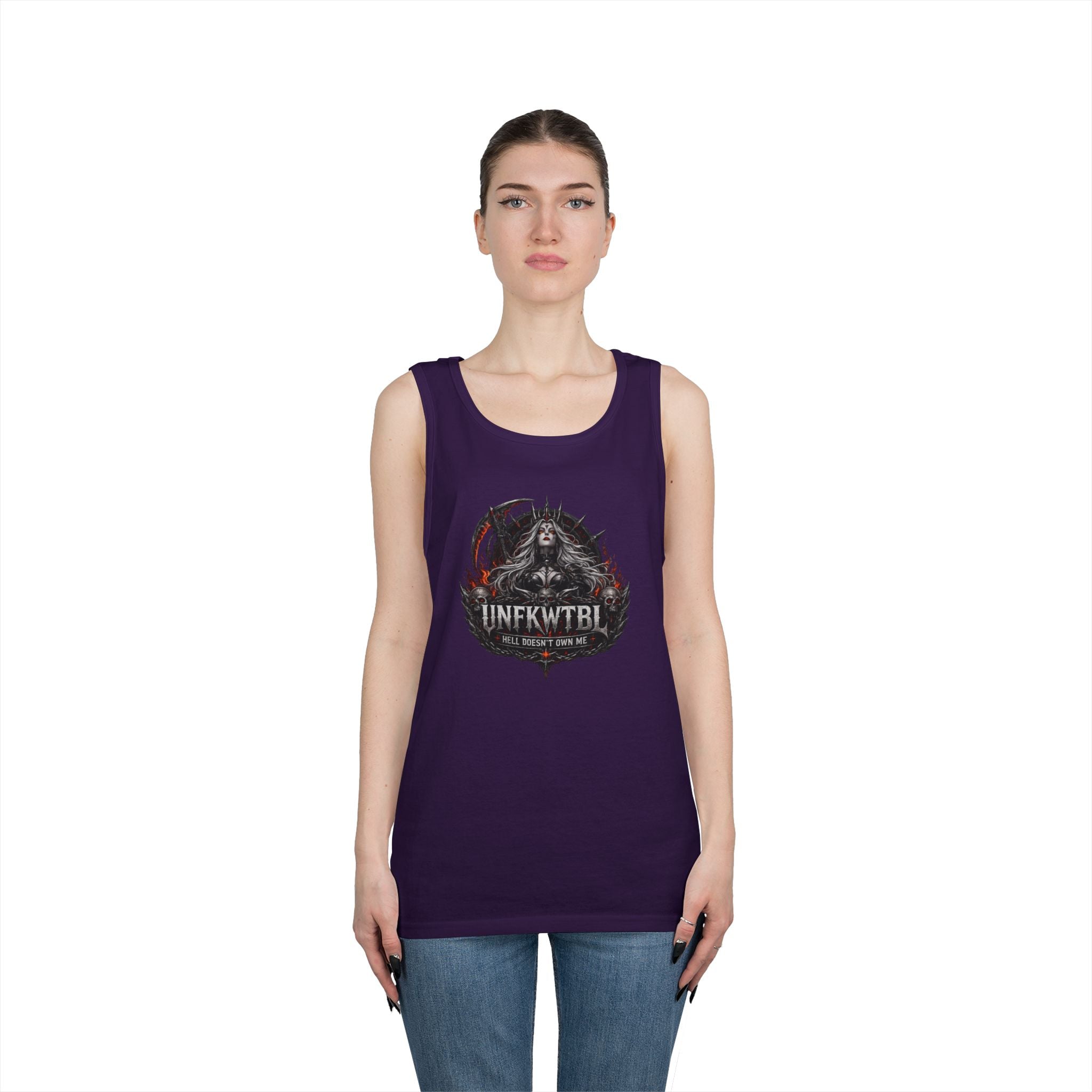 Gothic Skull Emblem Tank Top — 'UNFKWTBL' Dark Metal Graphic
