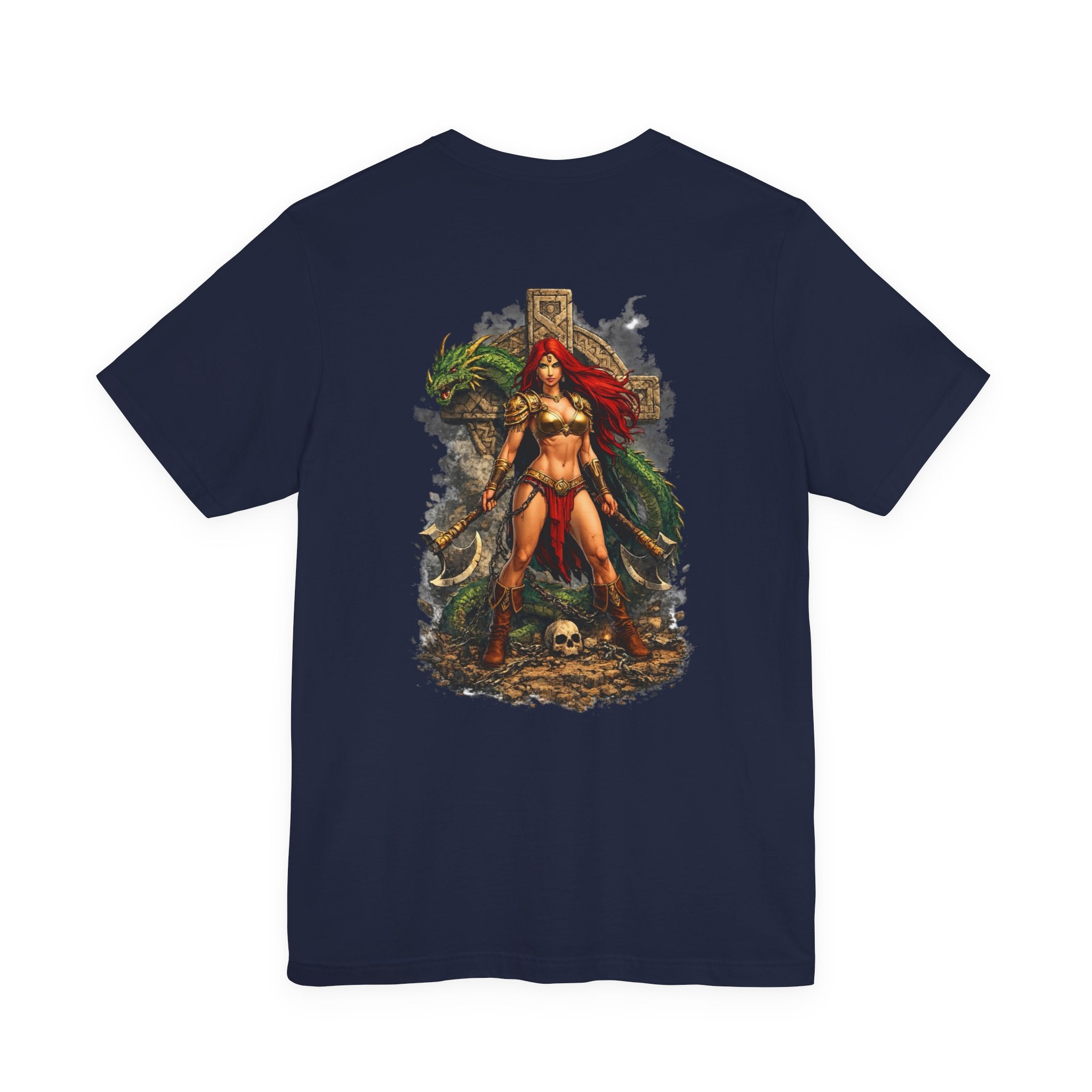 Barbarian Warrior Graphic Tee — 'Primal' Fantasy Pinup Backprint T-Shirt