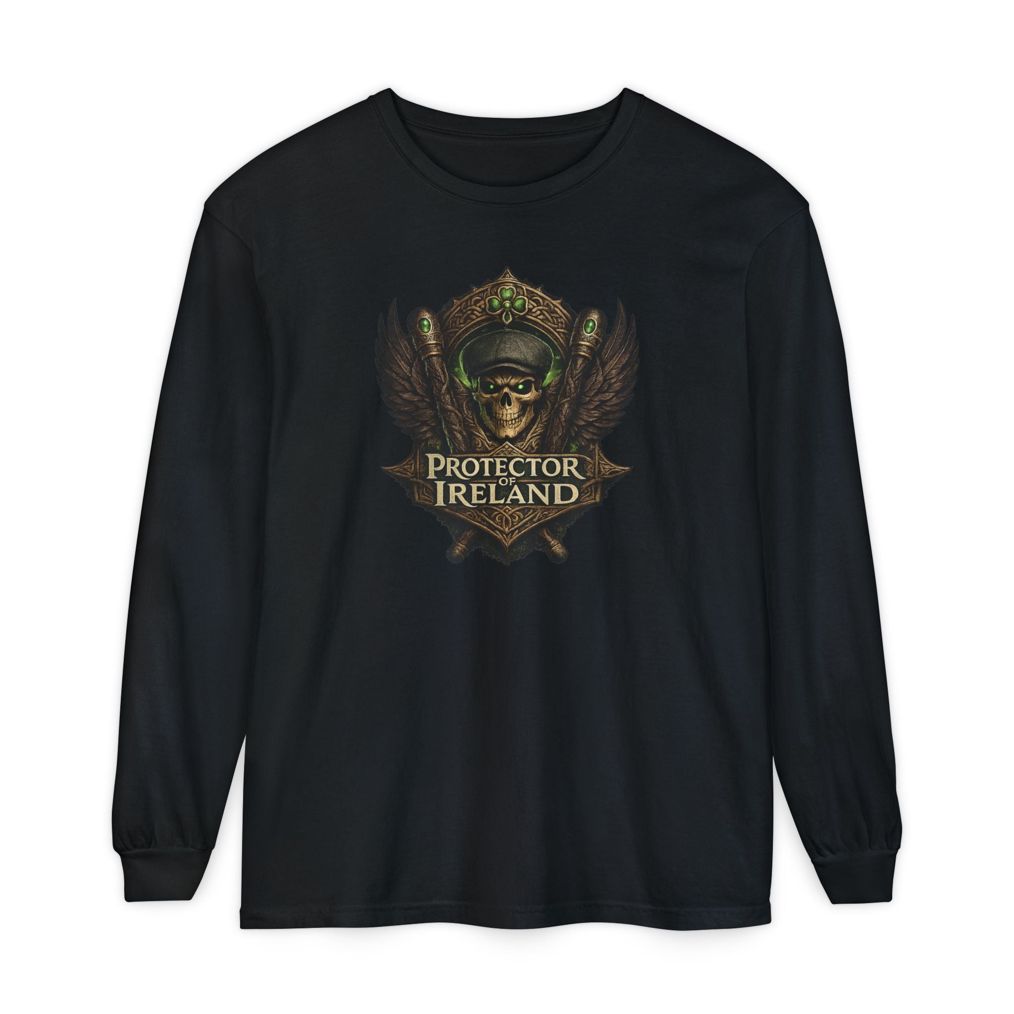 Protector Ireland Long Sleeve Tee — Celtic Helmet Shield Design