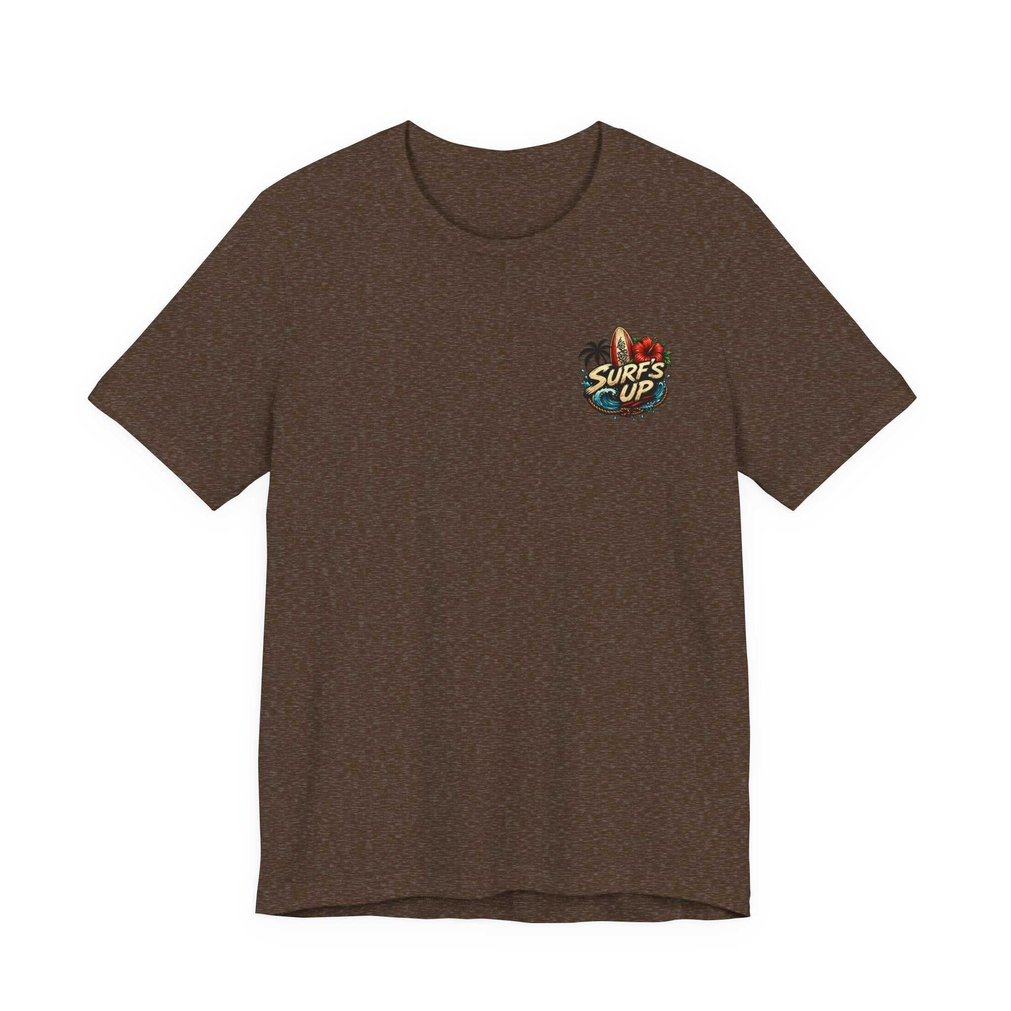 Hawaiian Surfboard T-Shirt with vibrant surfboard graphic and tropical hula girl design on soft breathable cotton