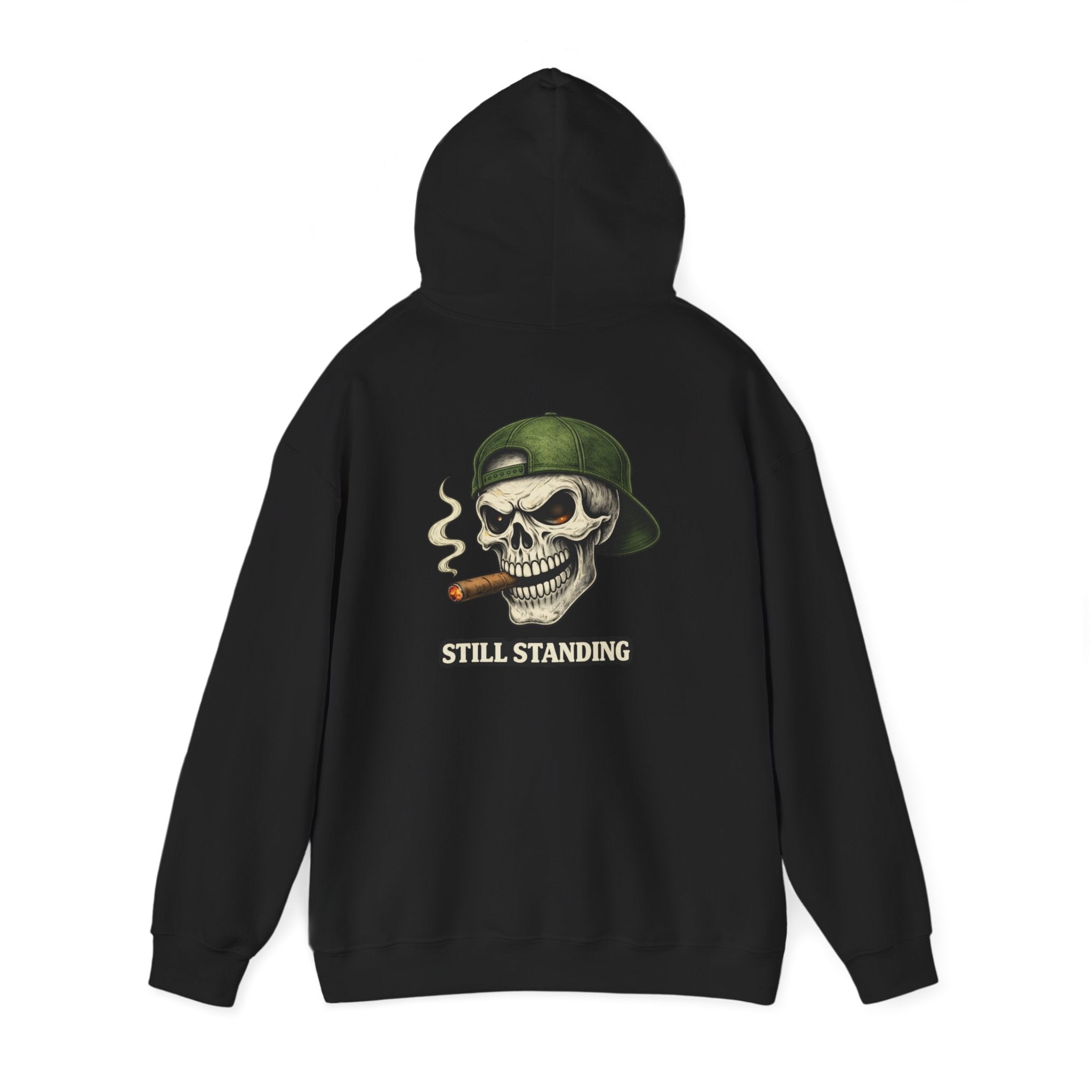 Still Standing Skull Hoodie — Vintage Military Skeleton Smoking Cigar Sweatshirt