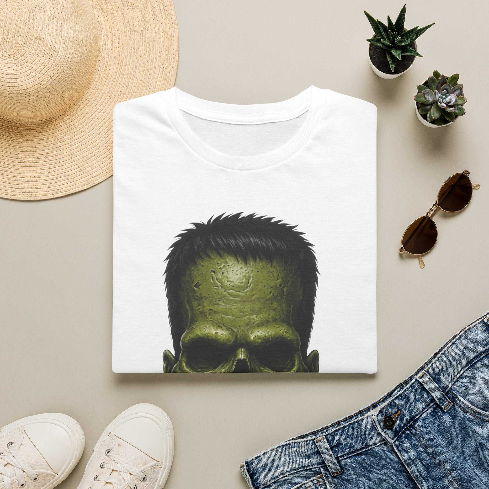 Frankenstein Skull T-Shirt — Green Horror Graphic Tee with 'UNFKWTBL'