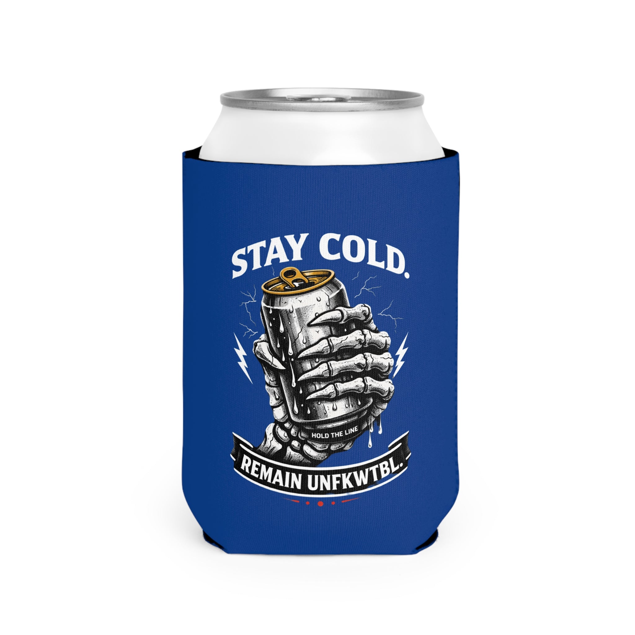 Stay Cold Can Cooler Sleeve – "Remain UNFUKWTBL" Beach Skull Beer Koozie