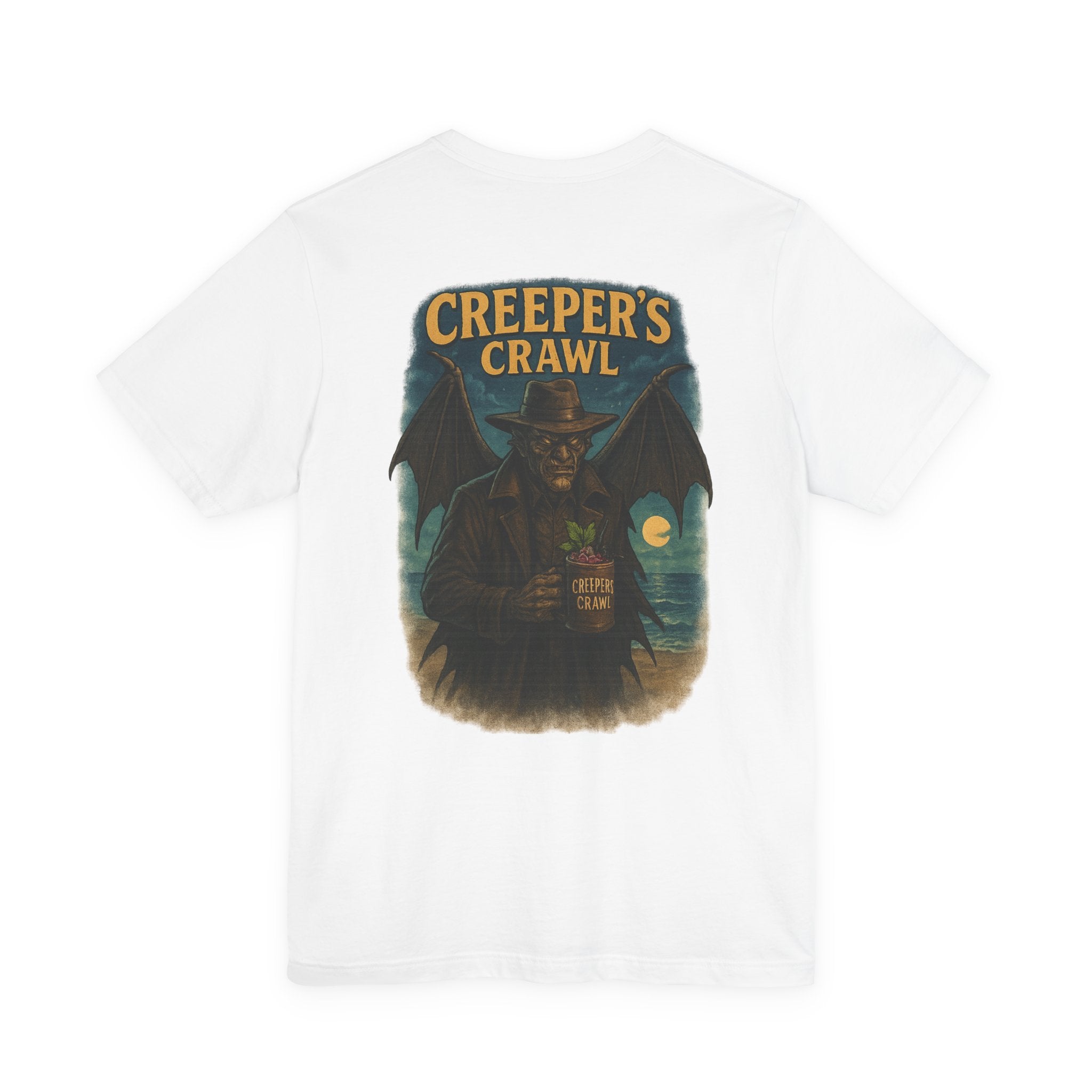 Creeper's Crawl Vintage Horror Tee — Spooky Bat Cowboy Graphic T-Shirt
