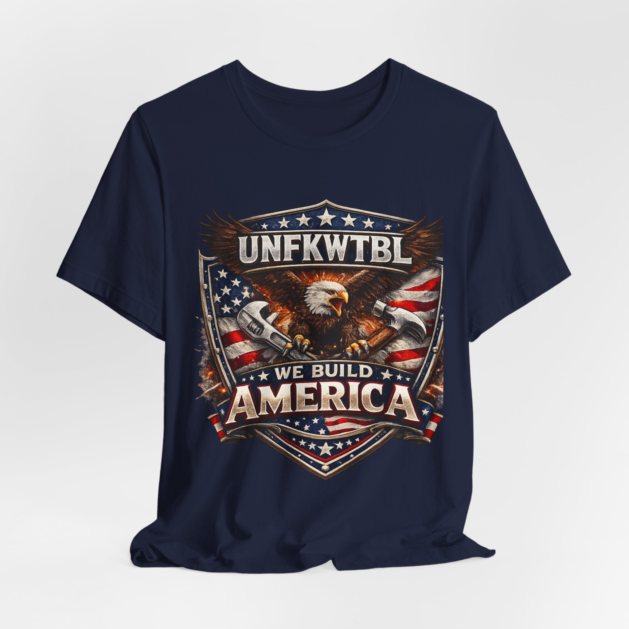 We Build America T-Shirt — Patriotic Eagle Flag Graphic Tee (UNFKWTBL)