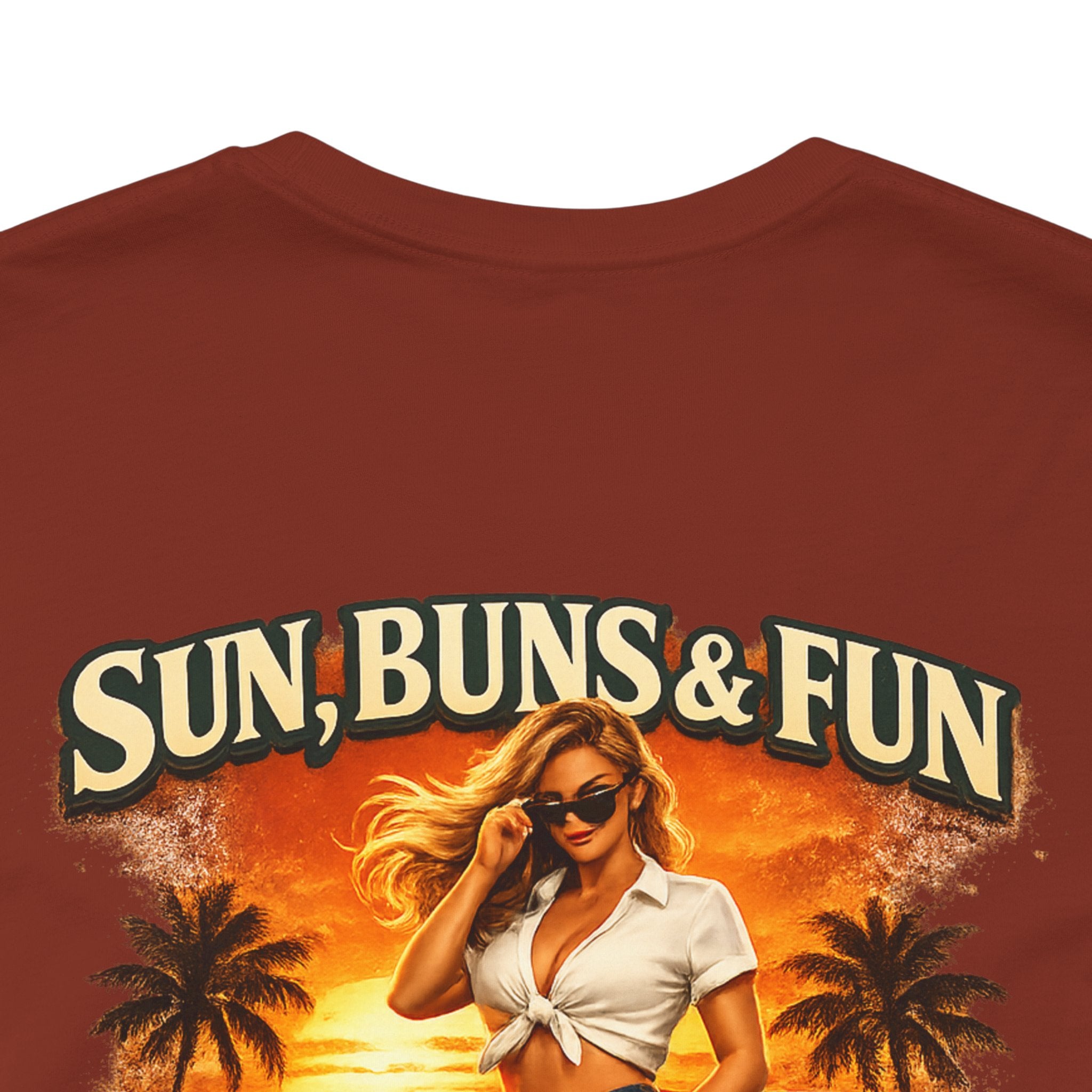 Sun, Buns & Fun Retro Pinup Tee – Vintage Hot Rod Beach T-Shirt