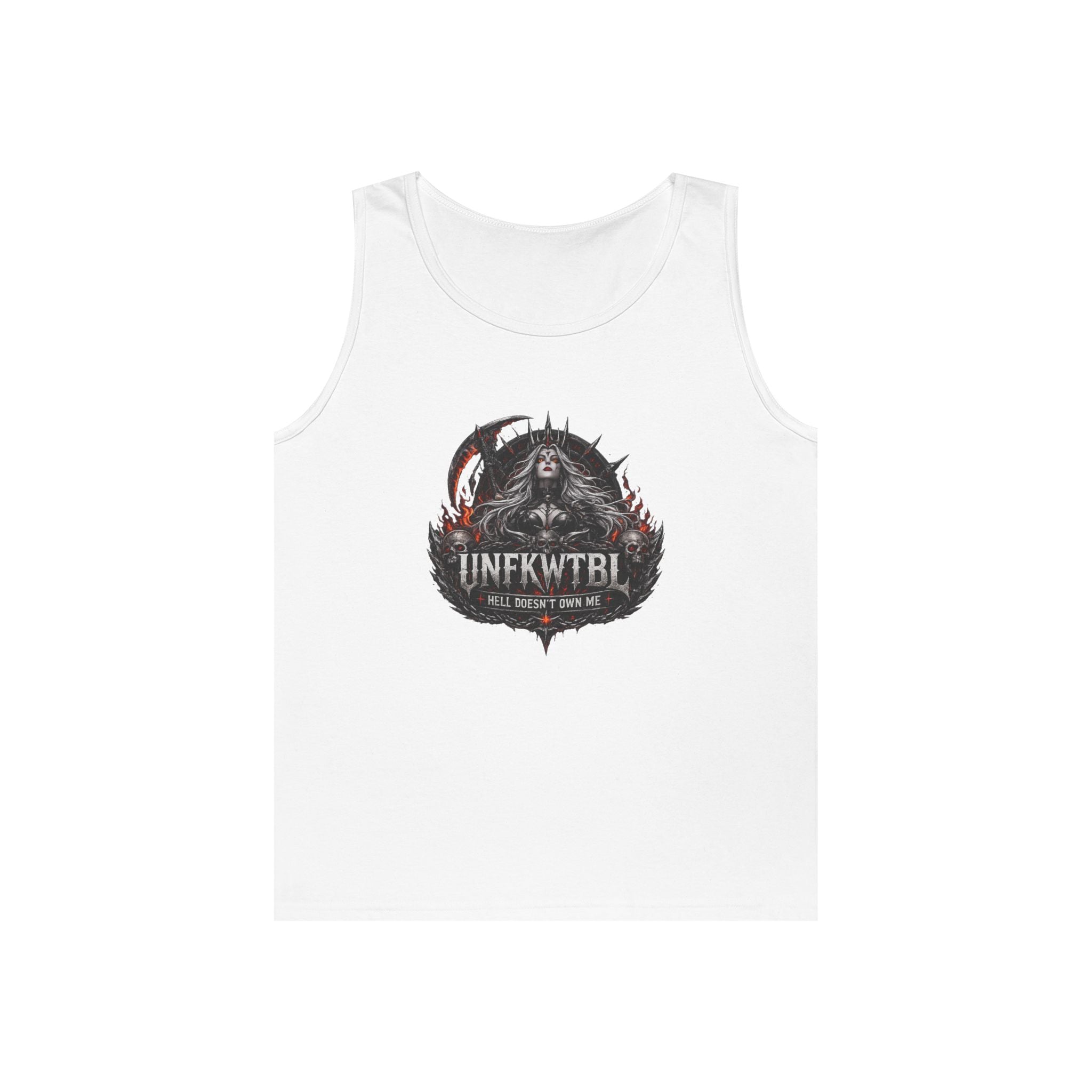 Gothic Skull Emblem Tank Top — 'UNFKWTBL' Dark Metal Graphic