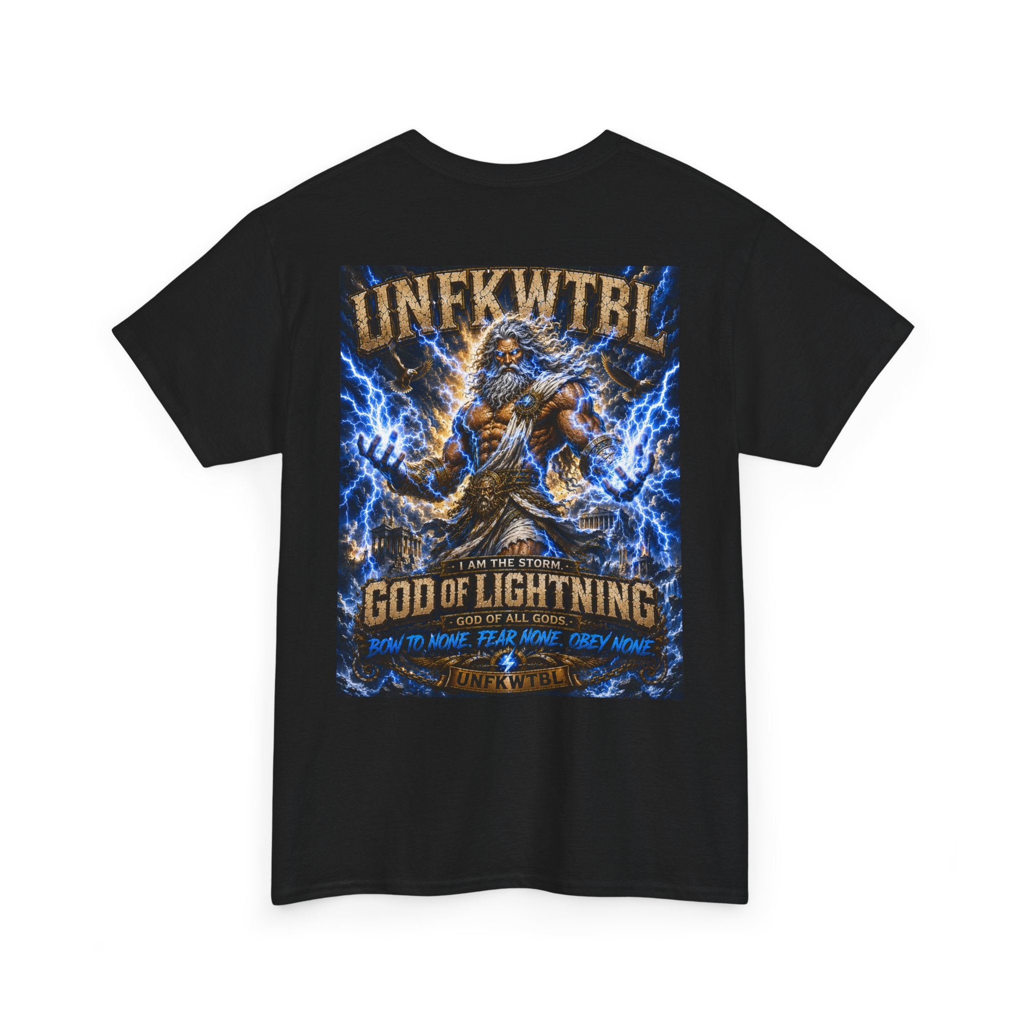 God of Lightning Graphic Tee — "UNFKWTBL" Mythic Thunderback T‑Shirt