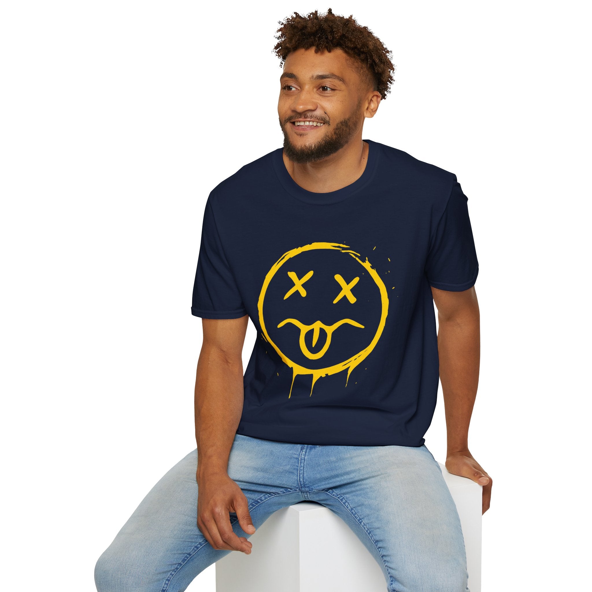 Smiley Face T-Shirt — Yellow Drip Graffiti Emoji Tee