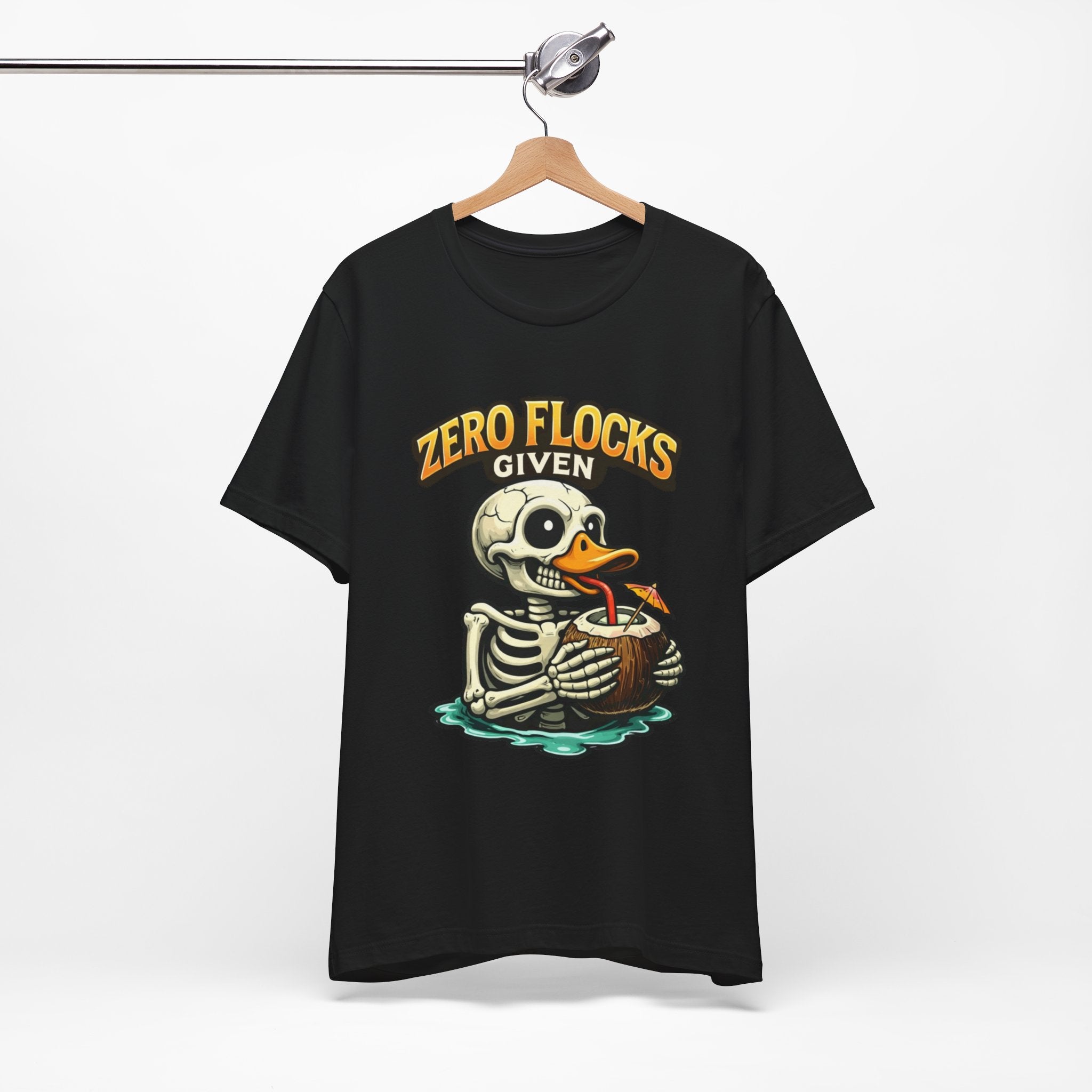 T‑Shirt — "Zero Flocks Given" Skeleton Duck Graphic Tee