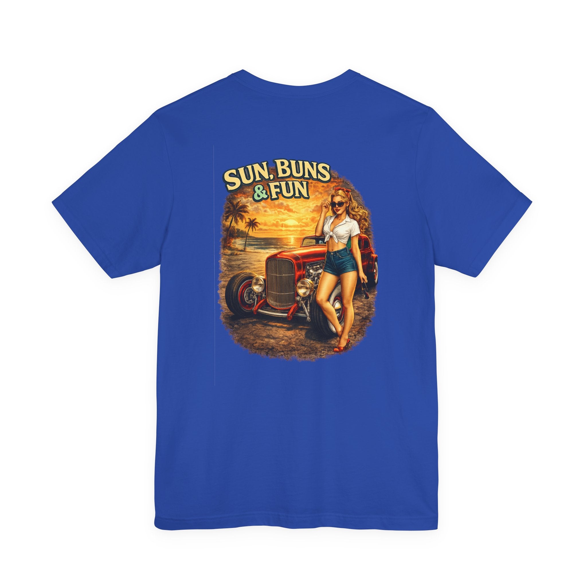 Sun, Buns & Fun Tee — Retro Pin-Up Hot Rod Beach T-Shirt