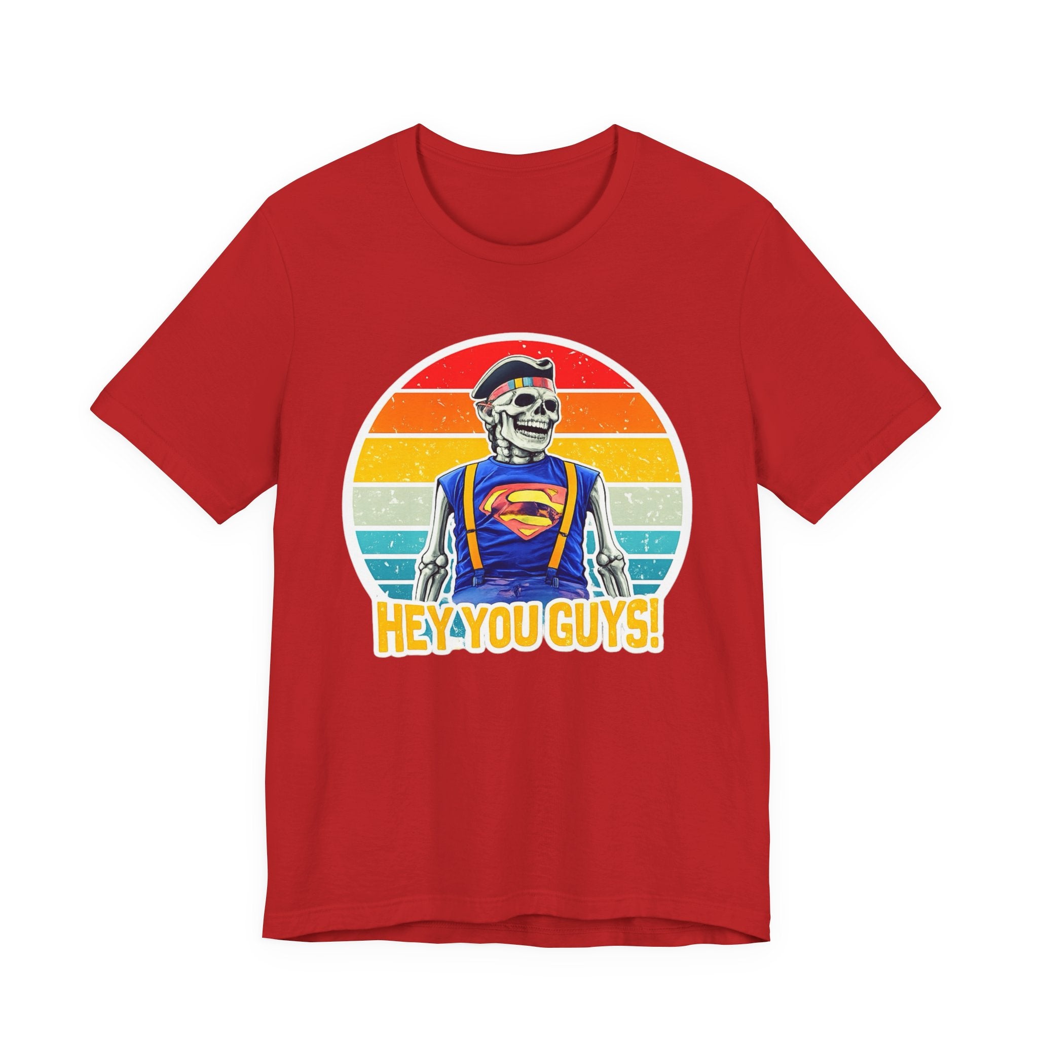 Skeleton Superfan Tee — "Hey You Guys!" Retro Vintage Graphic T-Shirt