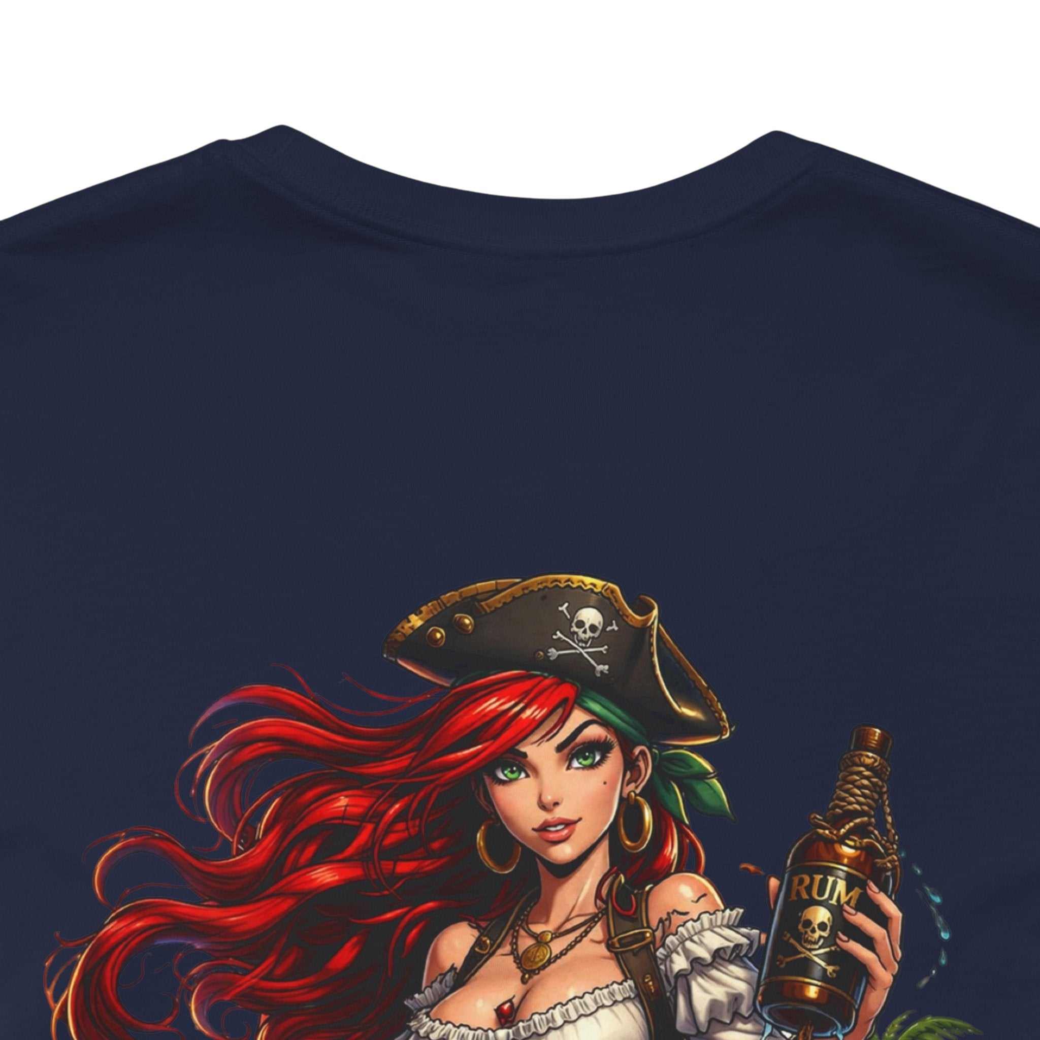 Rum Runs Deep Pirate Tee with nautical pirate graphic on lightweight cotton shirt