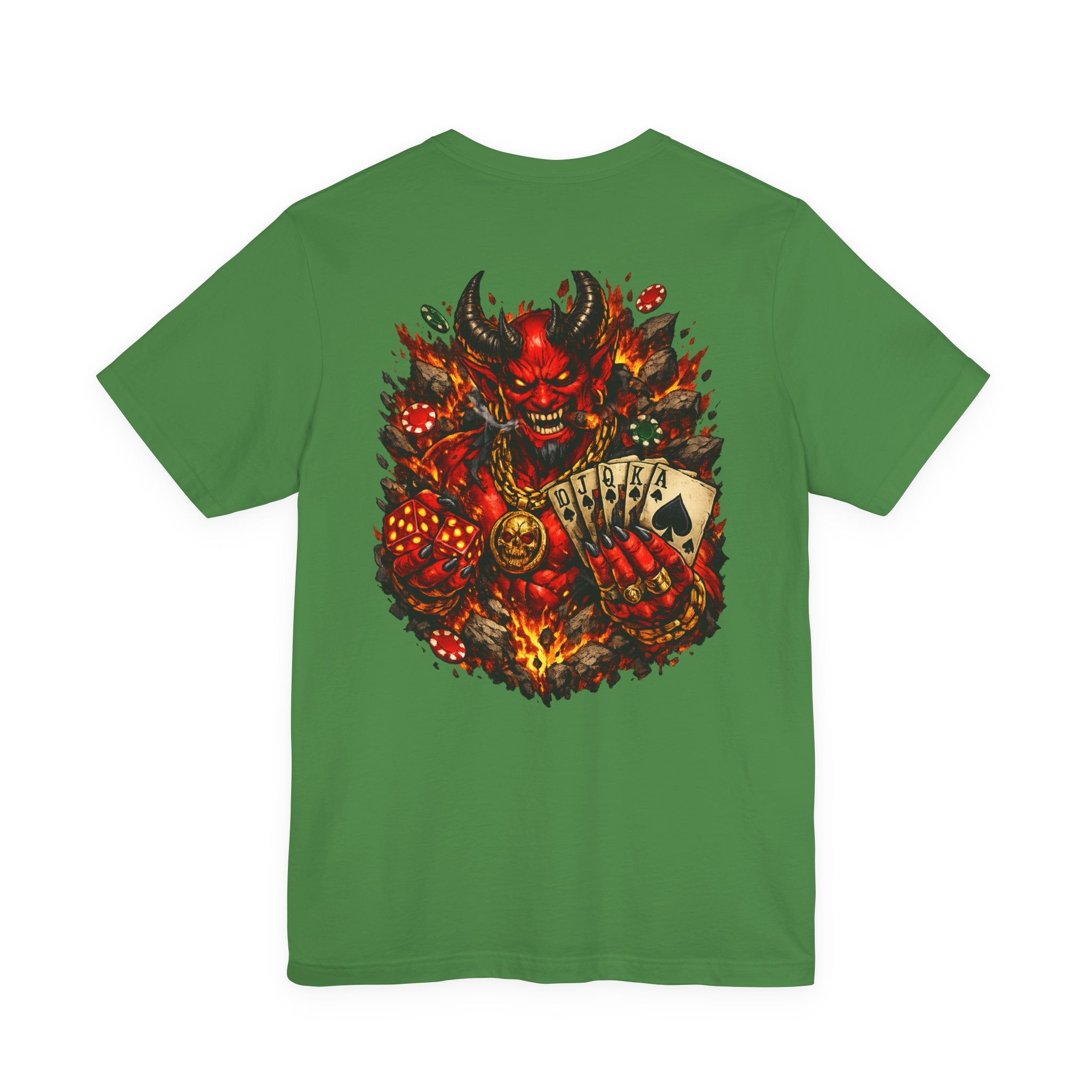 Devil Poker Tee — Fiery Demon Back Graphic T-Shirt