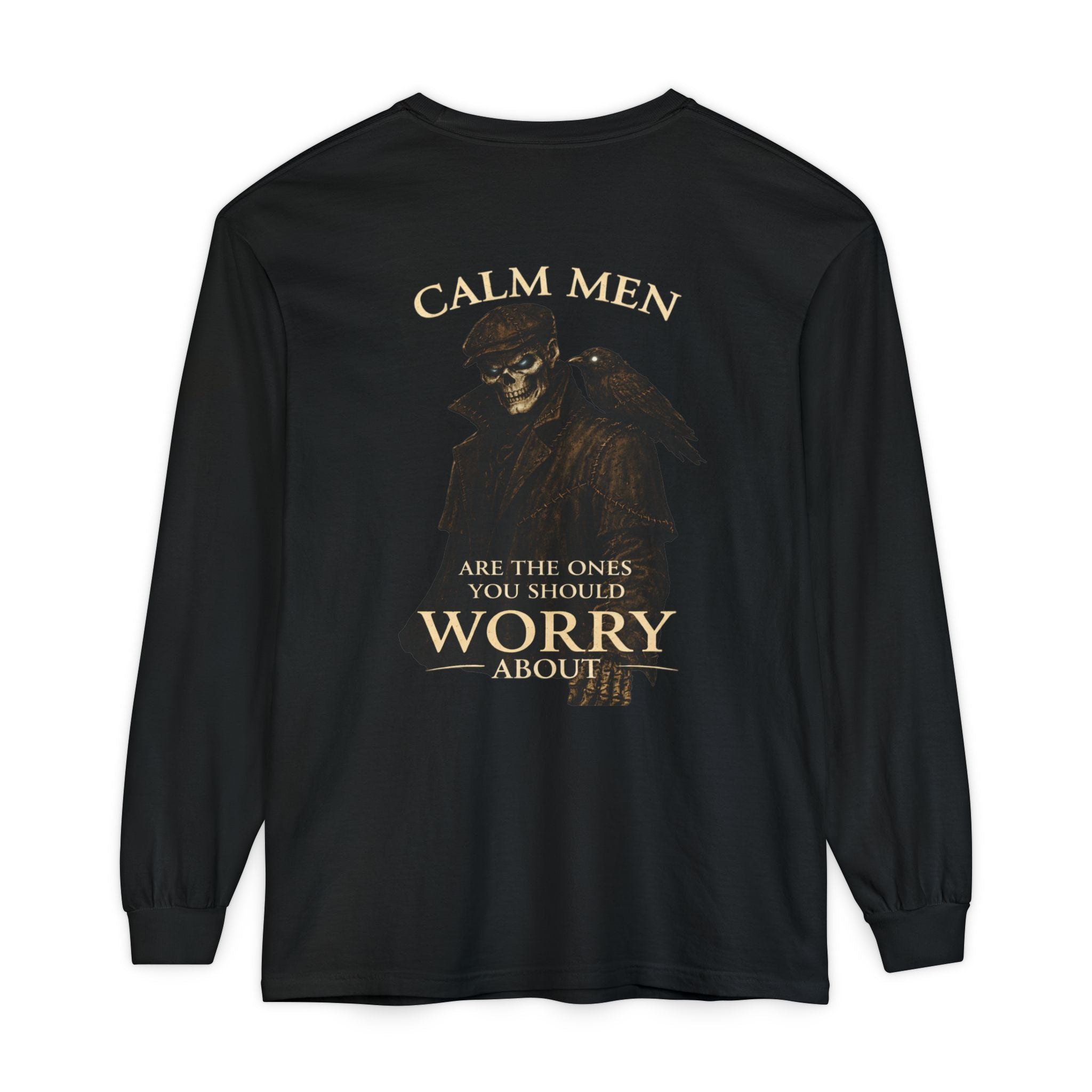 Calm Men Raven Skull Long Sleeve Tee