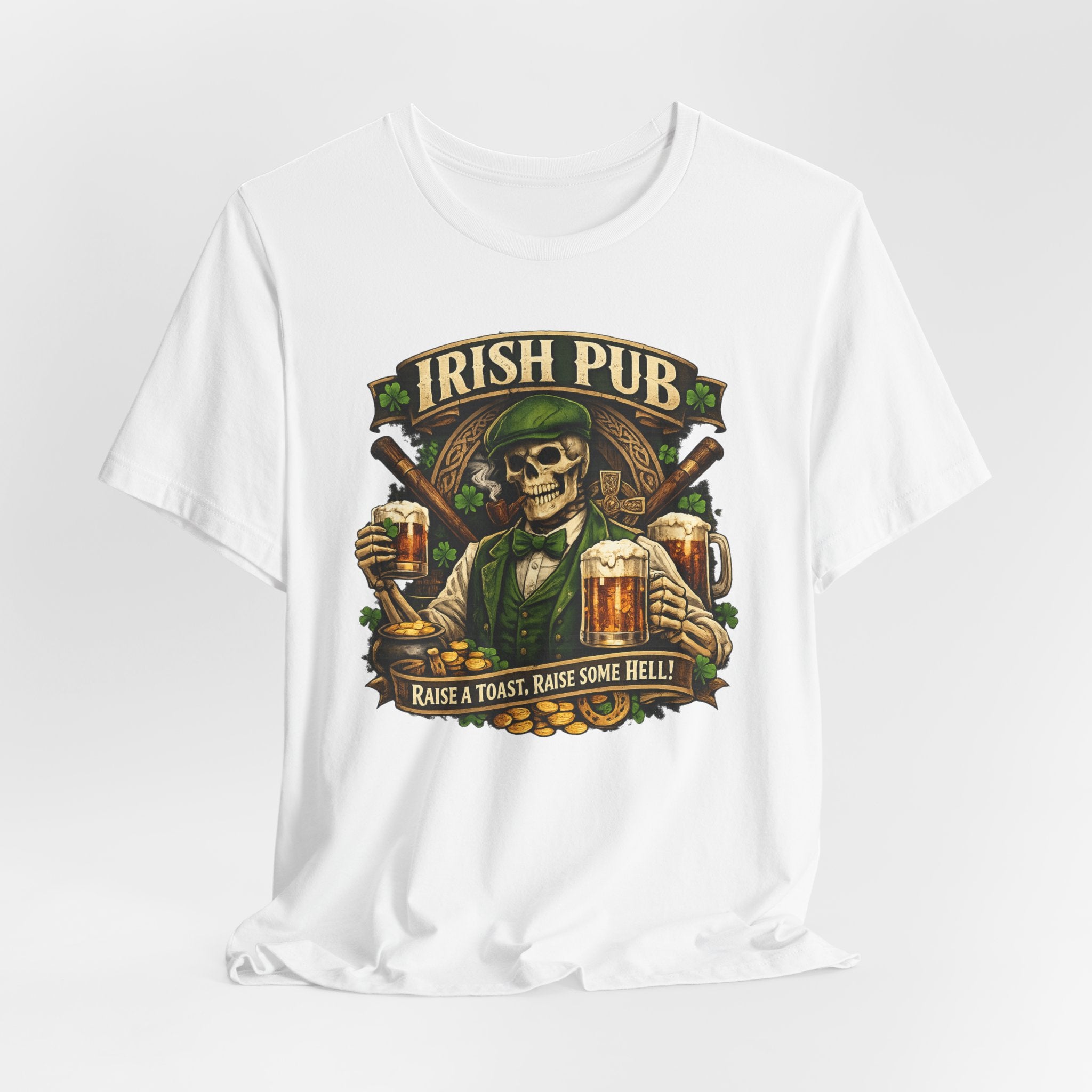 Irish Pub Skull T‑Shirt — "Raise a Toast, Raise Some Hell" St. Patrick’s Day Tee