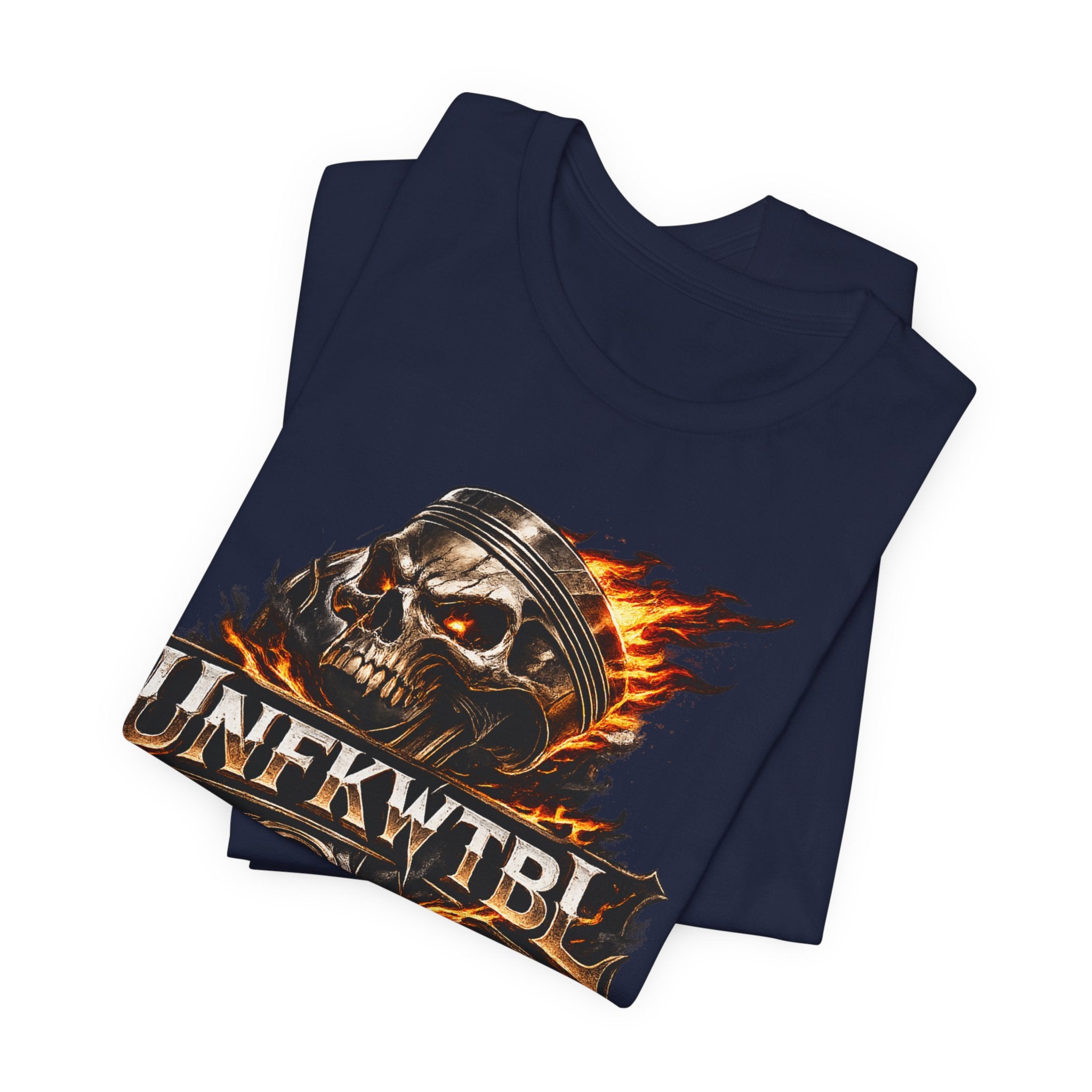 Flaming Skull "UNFKWTBL" Graphic Tee - Edgy Biker Rock T-Shirt