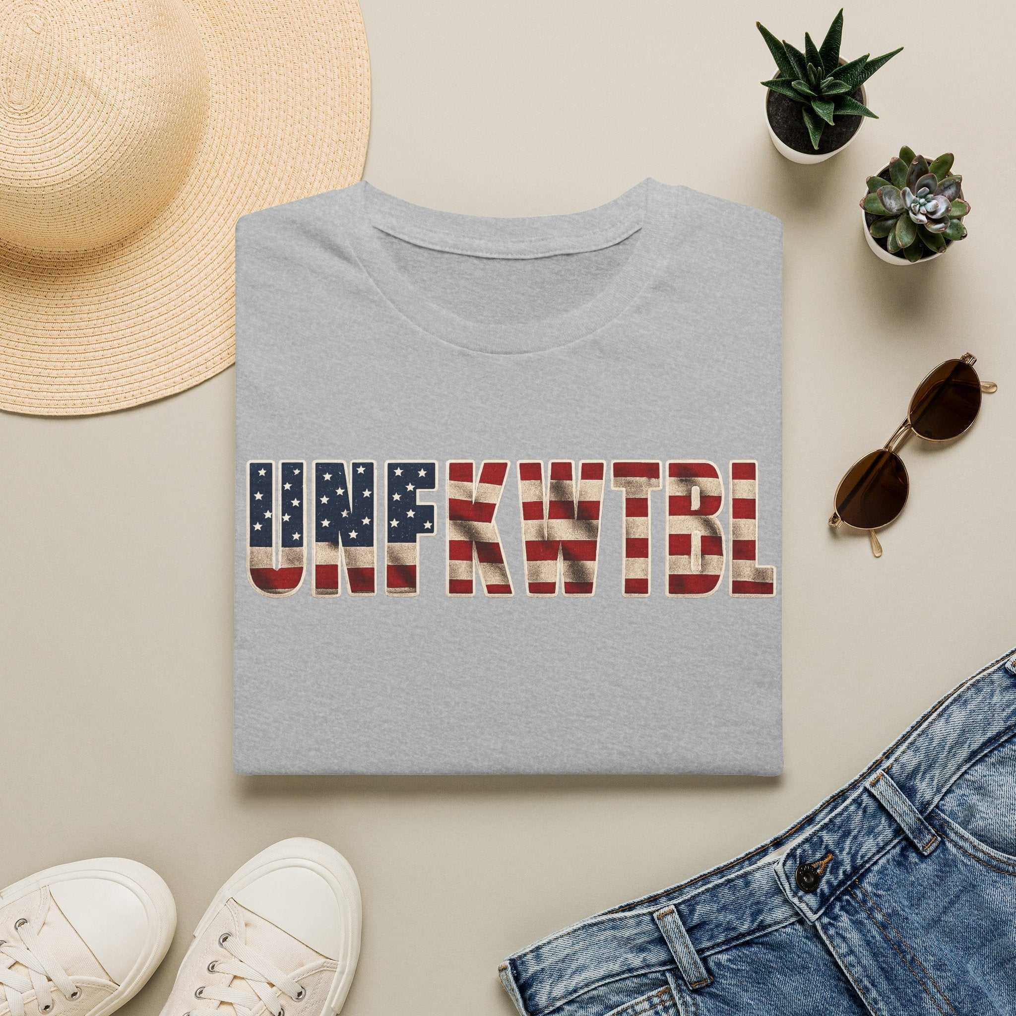 Unfkwtbl Graphic Tee — Bold American Flag Lettering T-Shirt