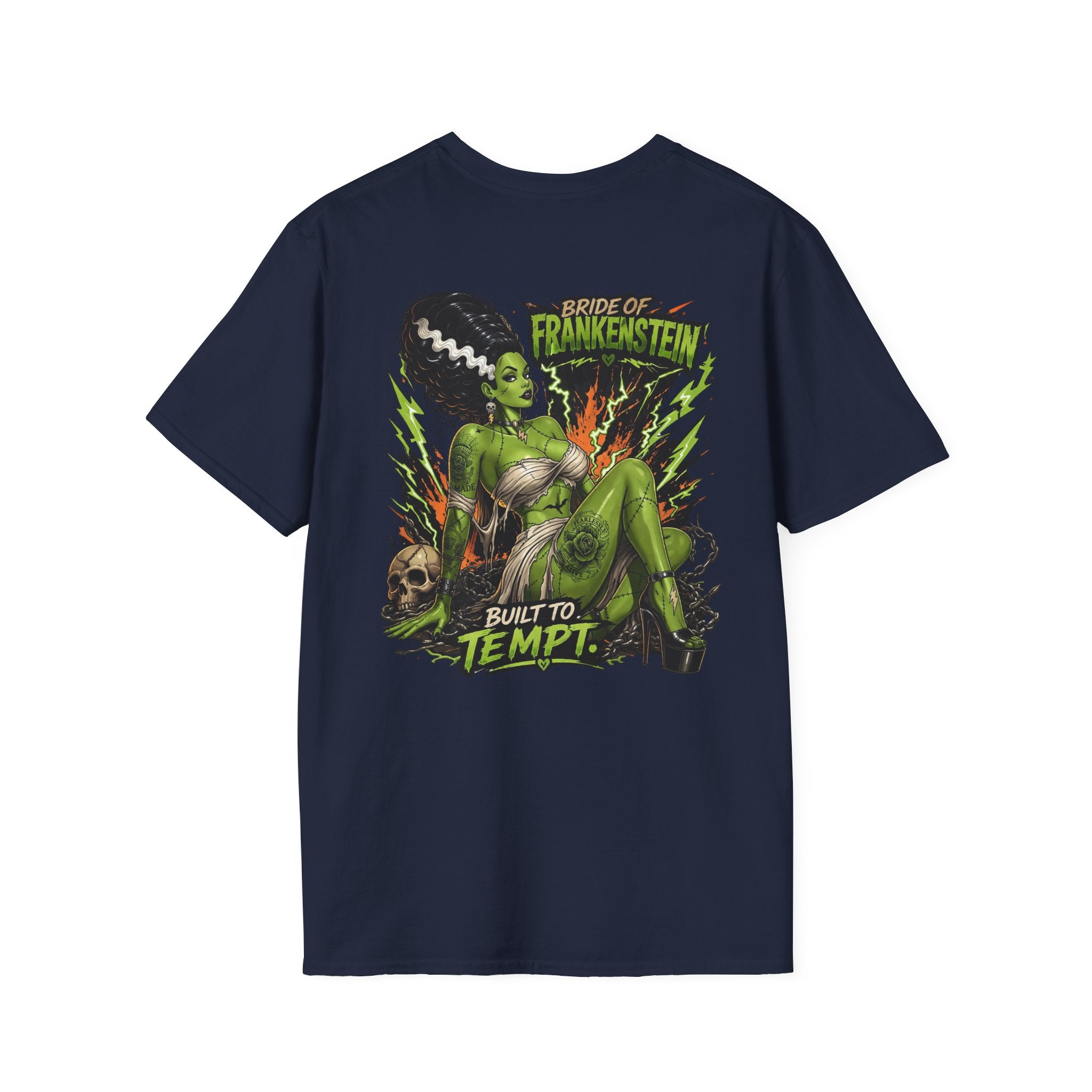 Bride of Frankenstein Graphic Tee — "Built to Tempt" Horror Pinup T-Shirt