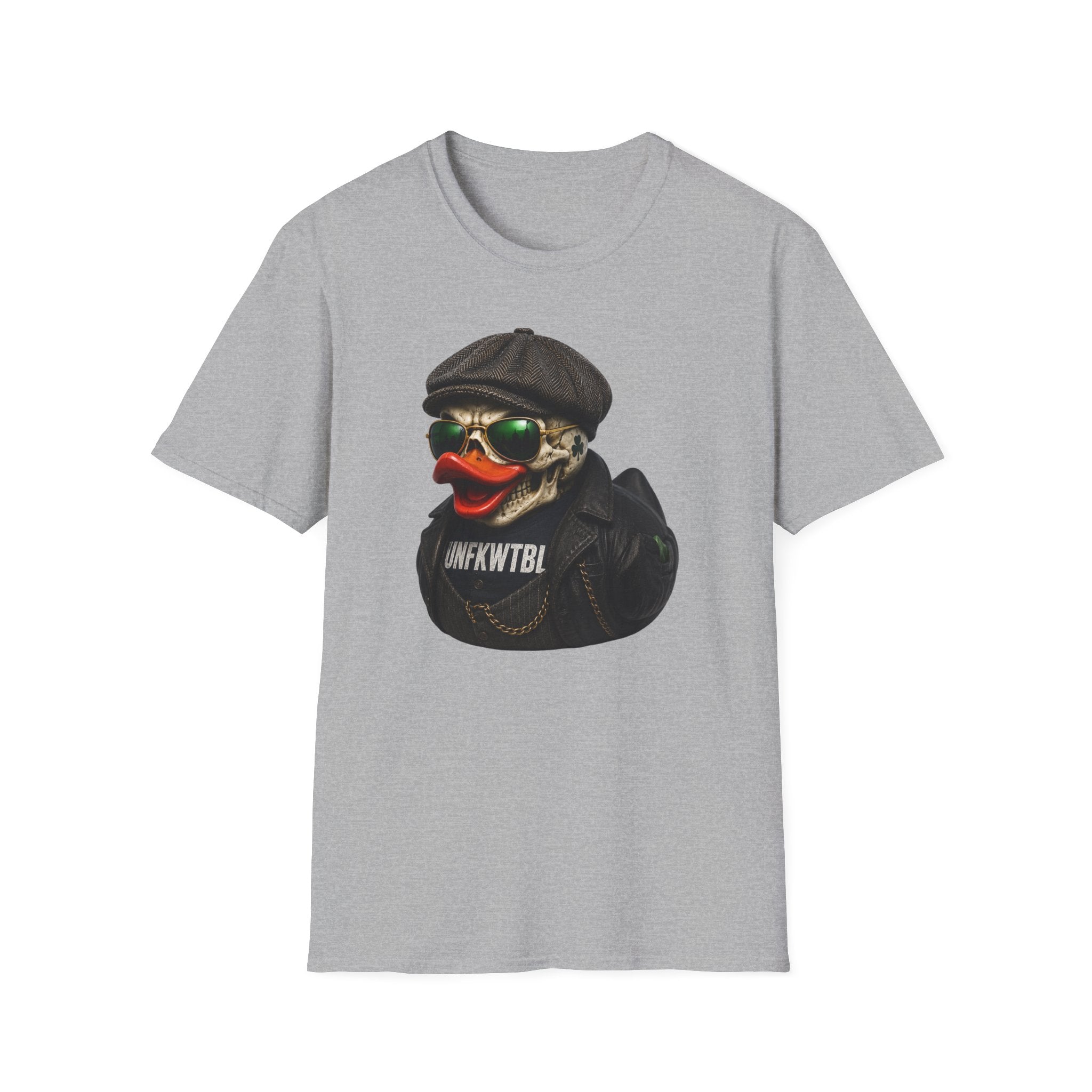 Skull Duck Graphic T-Shirt — Retro Biker Hat & Aviator Sunglasses Design