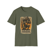Olive green unisex t-shirt with "REMAIN UNFUCKWITHABLE" power word design and Atlas graphic.