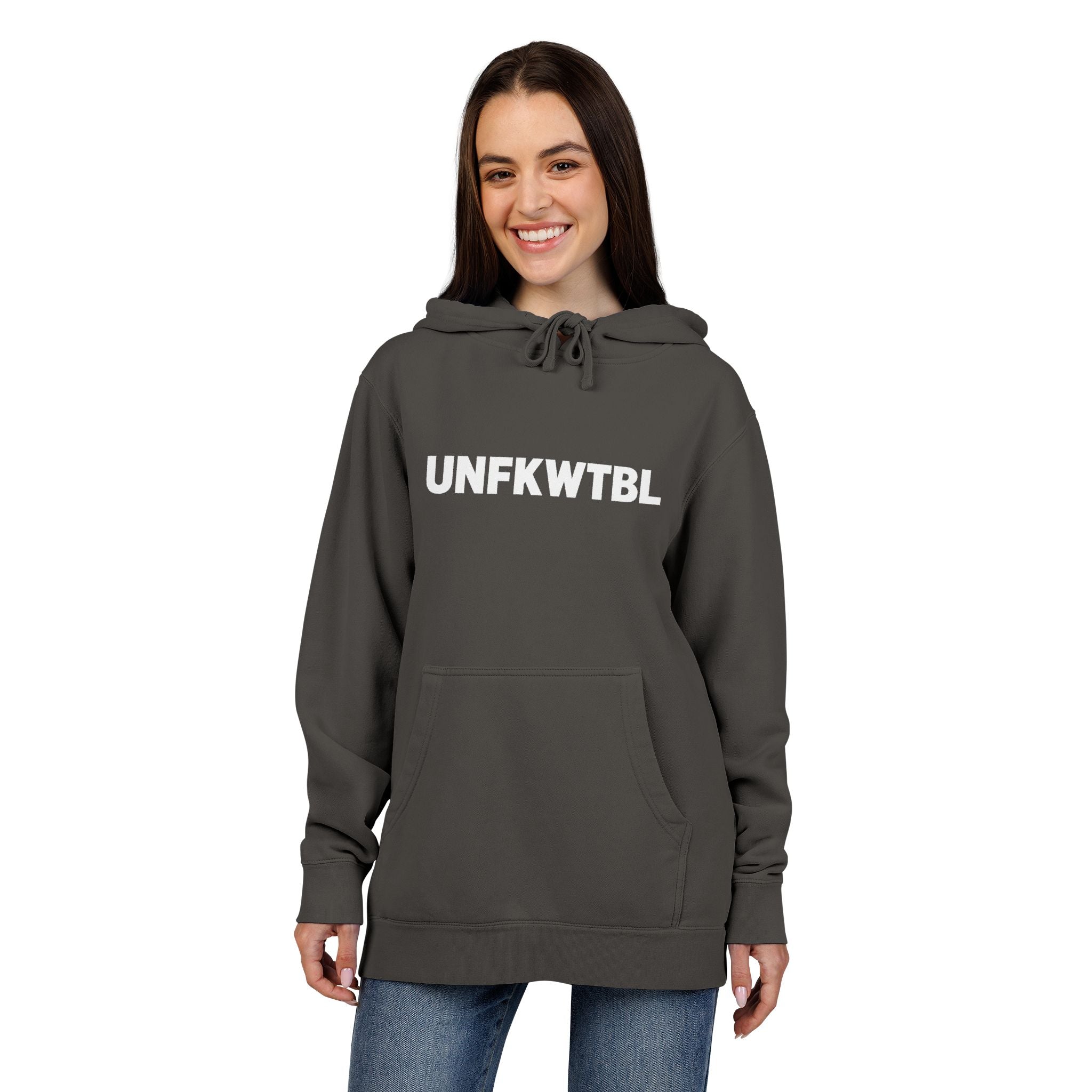 UNFKWTBL Pigment-Dyed Hoodie — Distressed Stencil Logo & Clover Back