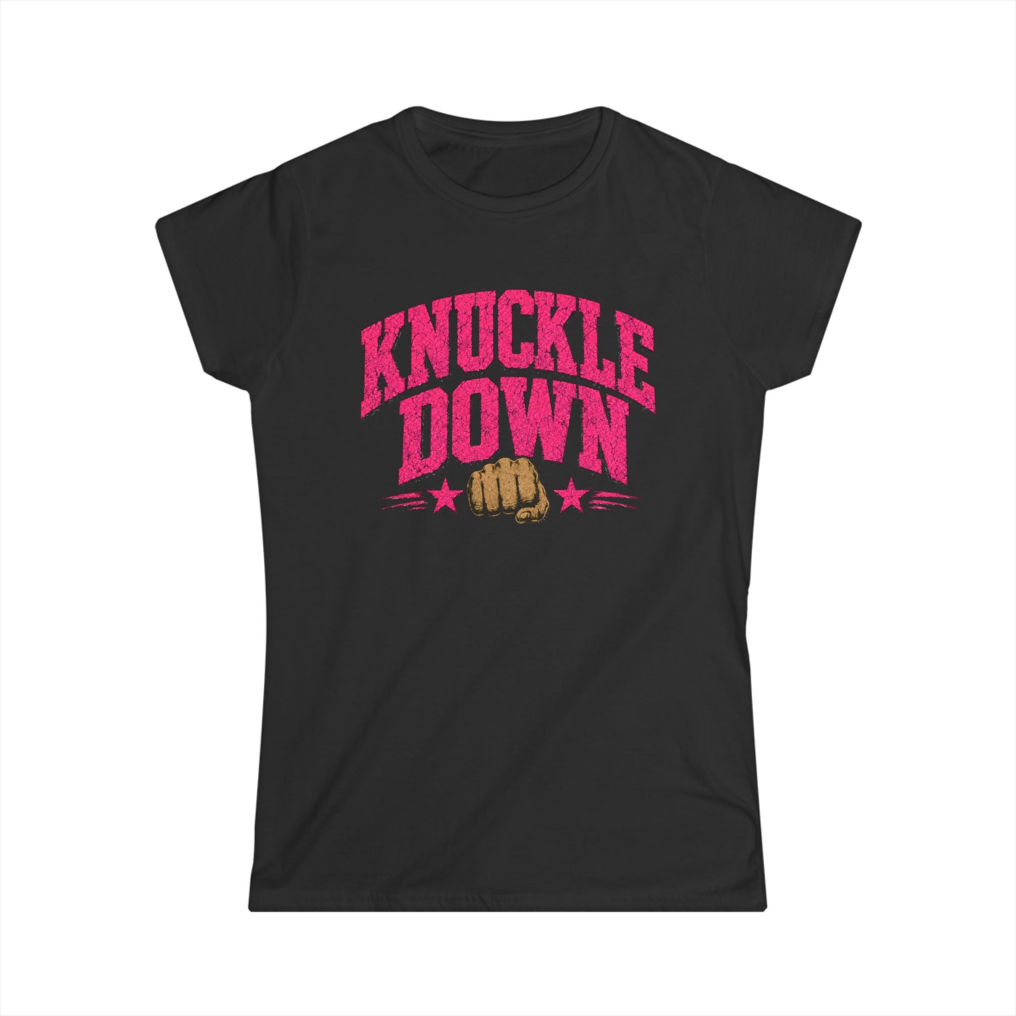 Knuckle Down Womens Tee — Pink Fist Motivational Graphic Shirt
