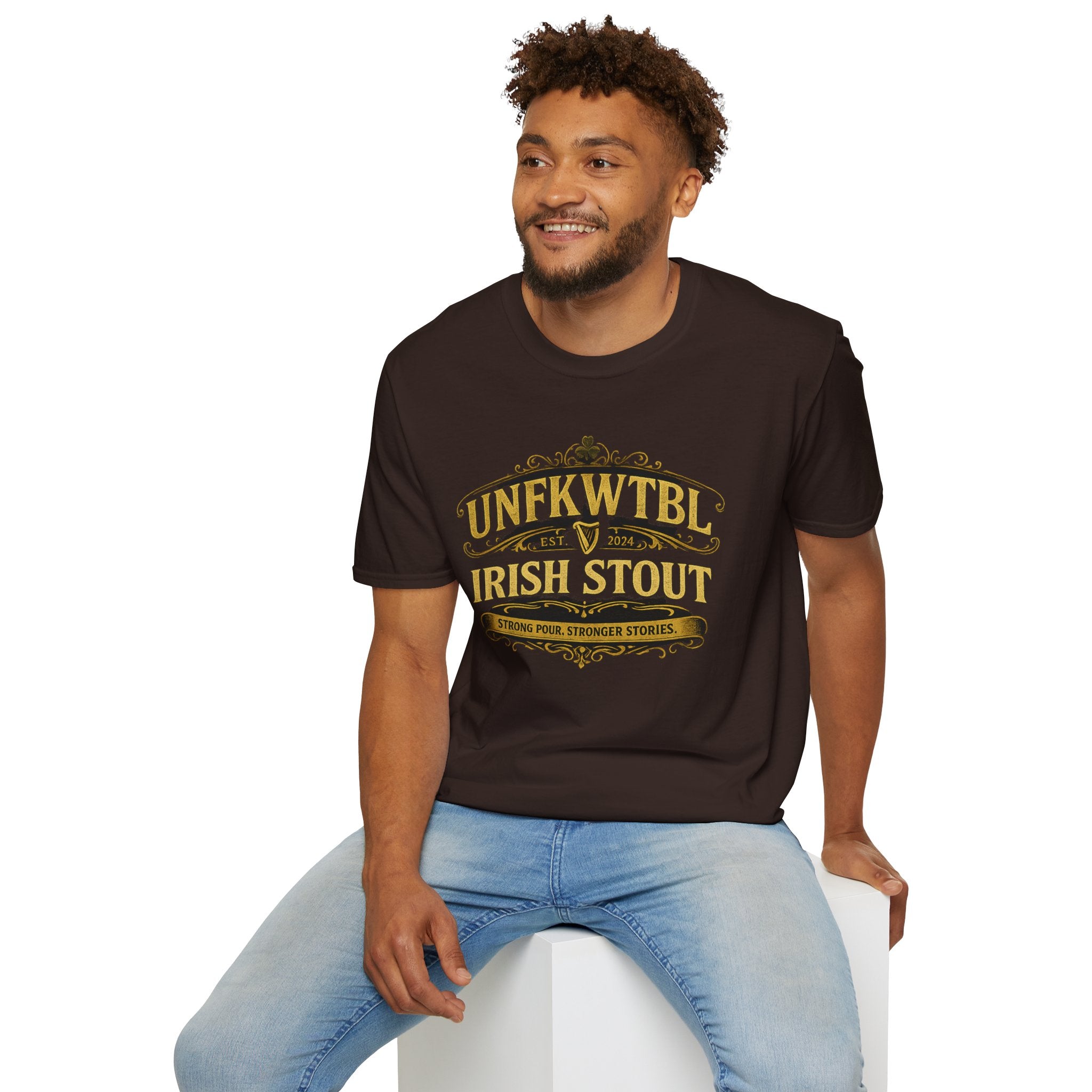 Irish Stout Beer T-Shirt — 'UNFKWTBI' Vintage Pub Logo
