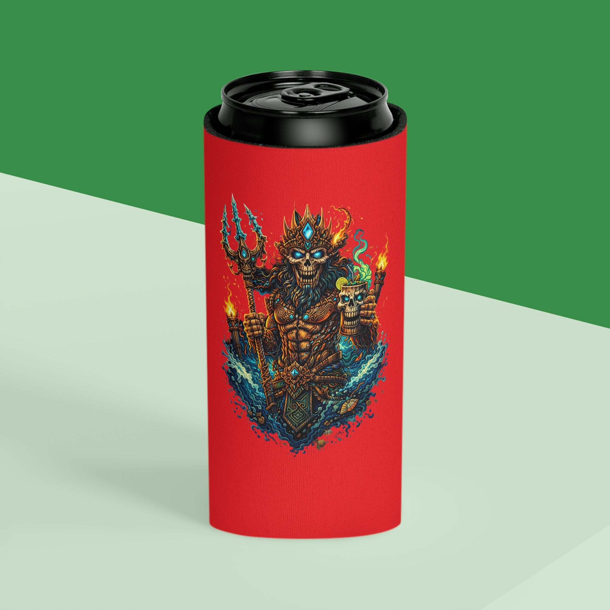 Stay Cold Can Cooler — Skull Hand & Trident Island Beer Koozie