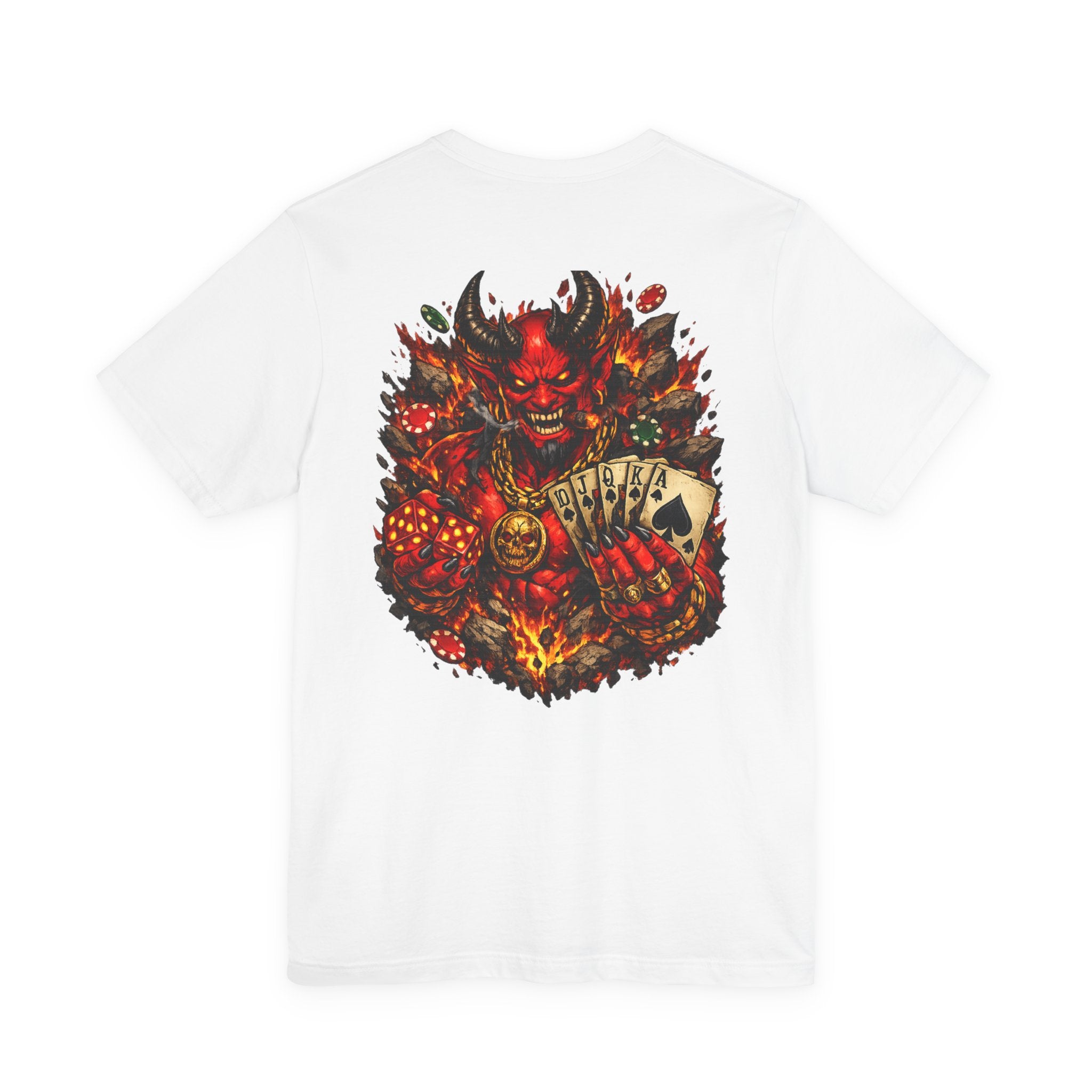 Devil Poker Tee — Fiery Demon Back Graphic T-Shirt