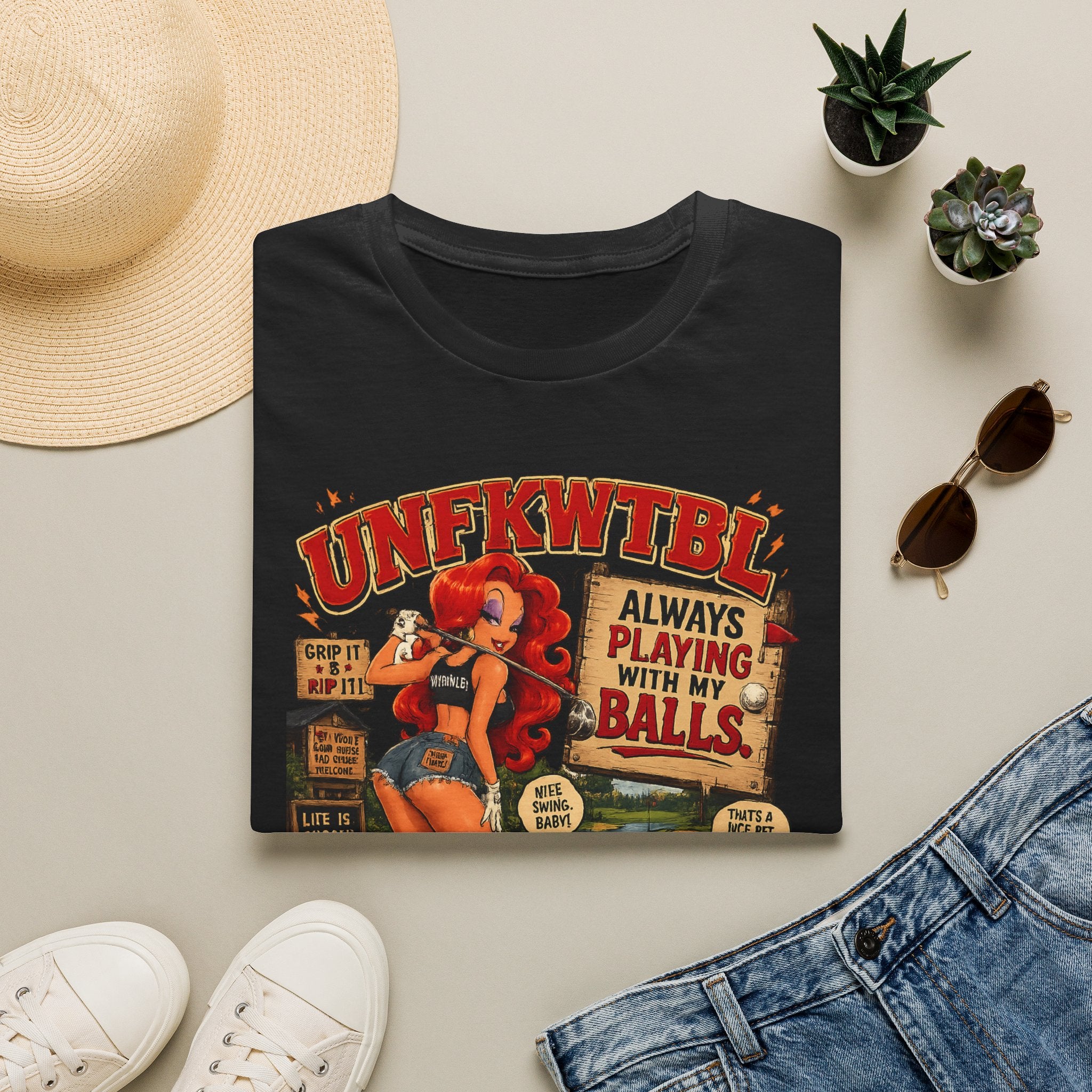 Retro Pin-Up Golf T-Shirt — "Always Playing With My Balls" Vintage Style