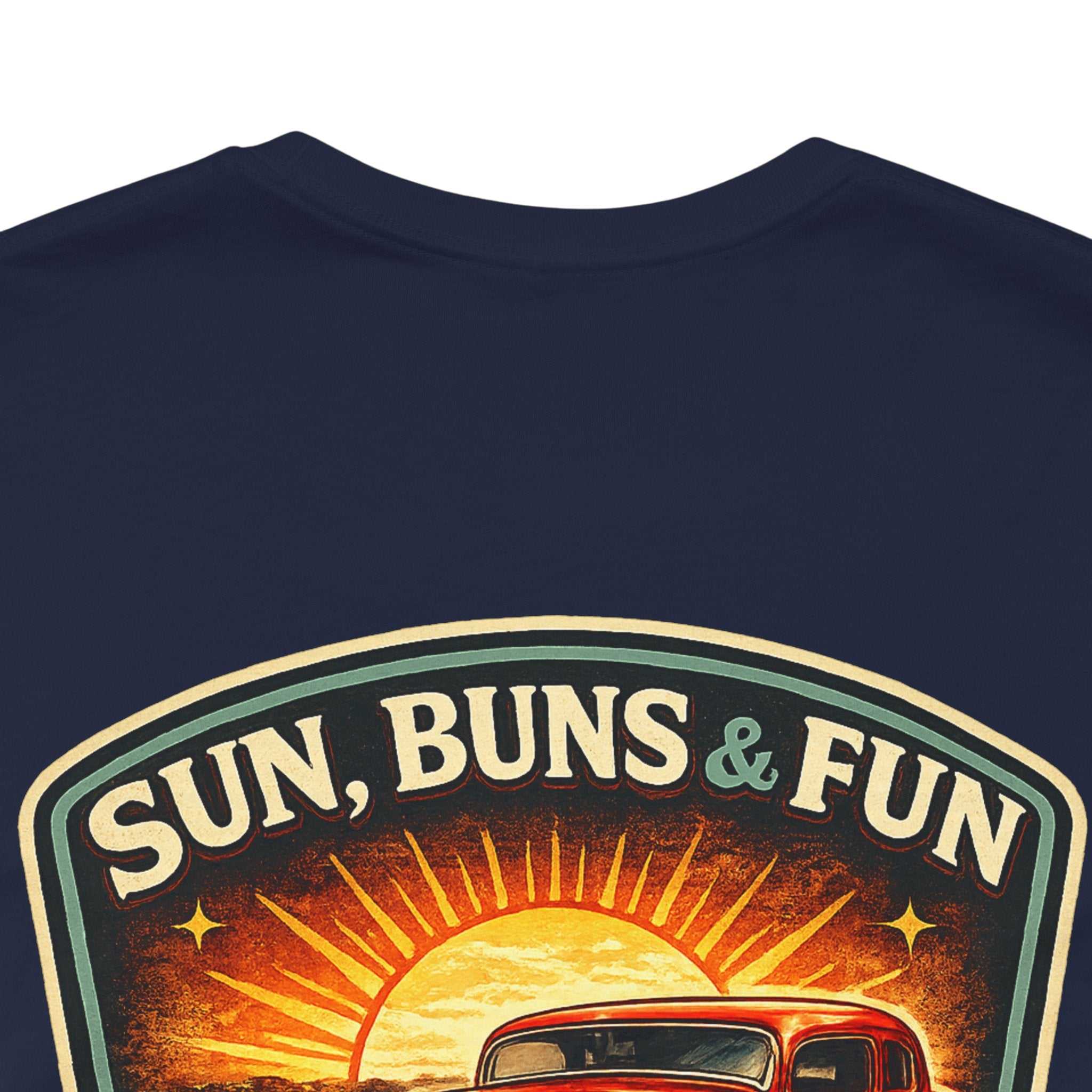 Cruise Night Hot Rod Tee — "Sun, Buns & Fun" Vintage Car T‑Shirt