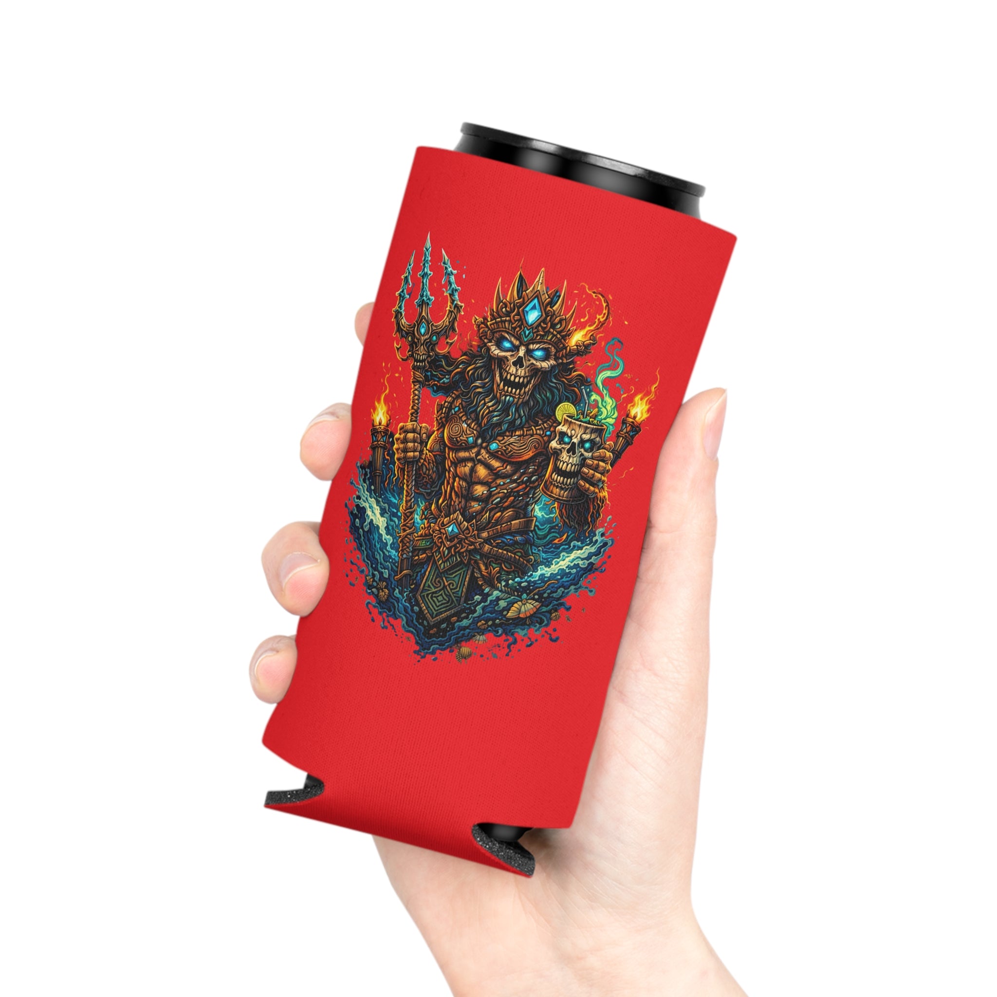 Stay Cold Can Cooler — Skull Hand & Trident Island Beer Koozie