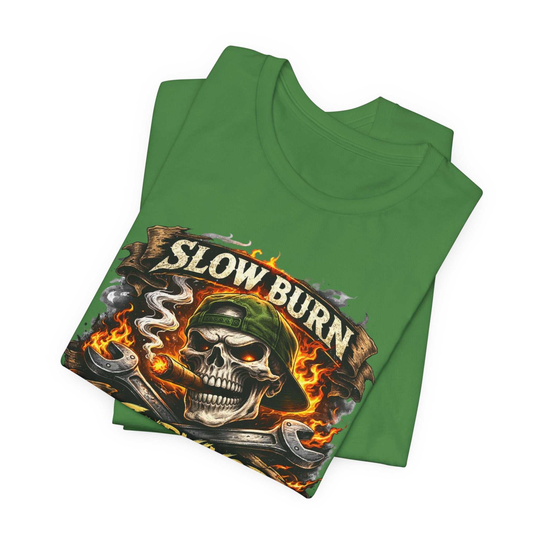 Slow Burn Survivor T‑Shirt — Skull Flame Vintage Motorcycle Tee